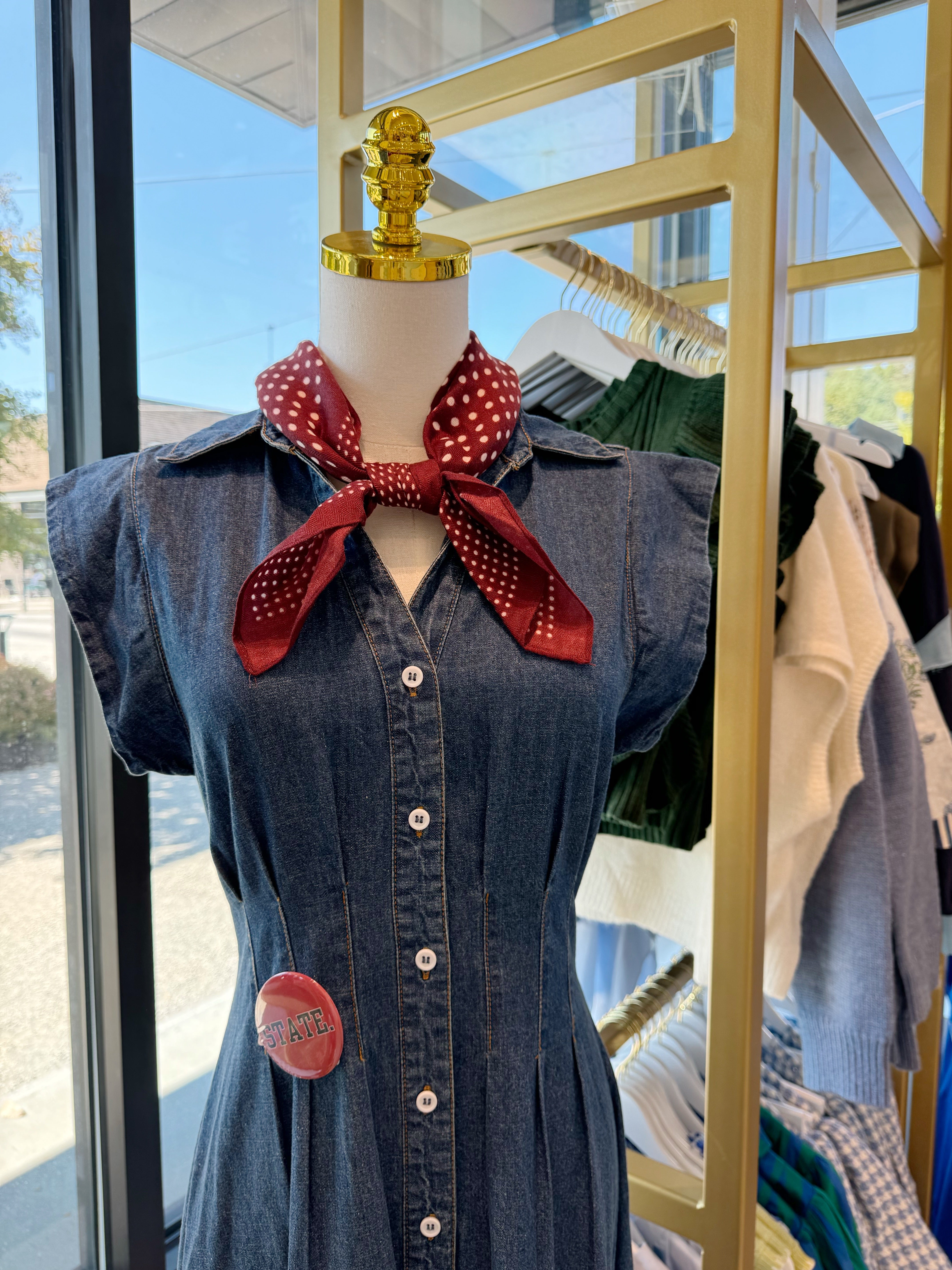 Rosette & Polka Dot Scarf - Burgundy