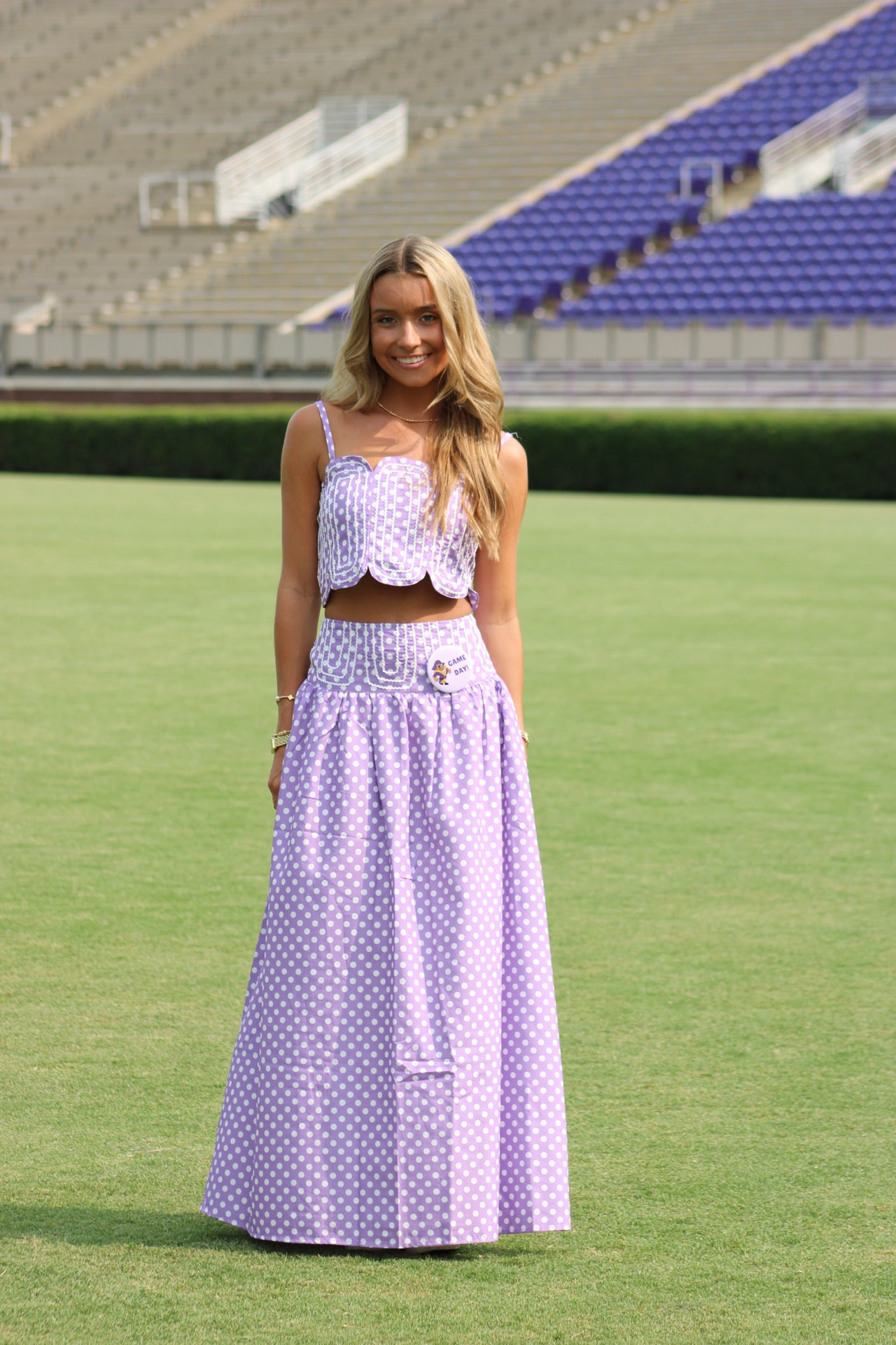 Southern Grace Embroidered Top & Midi Skirt Set - Lavender/WhitePolka Dot