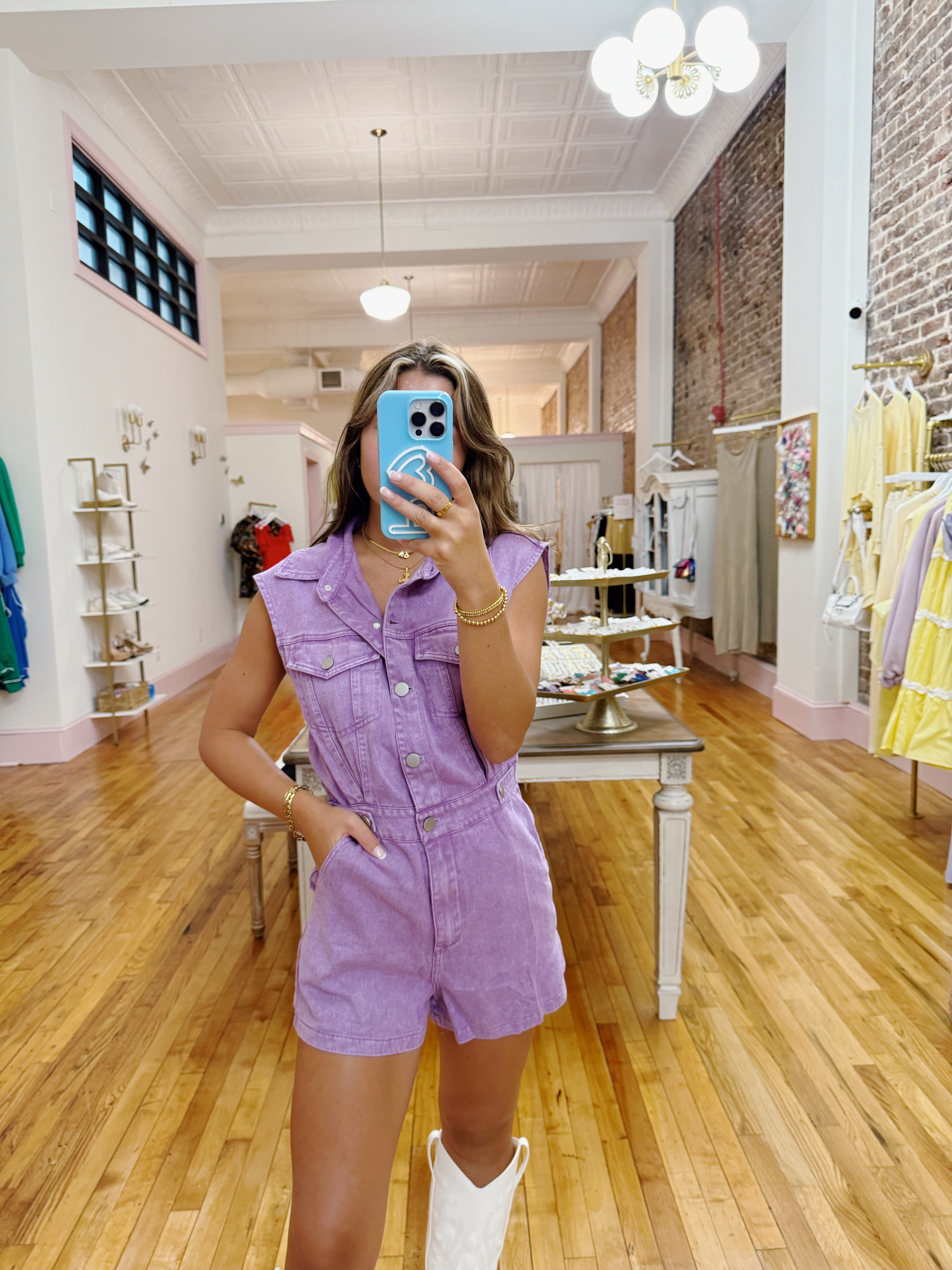 Without You Sleeveless Denim Romper - Purple