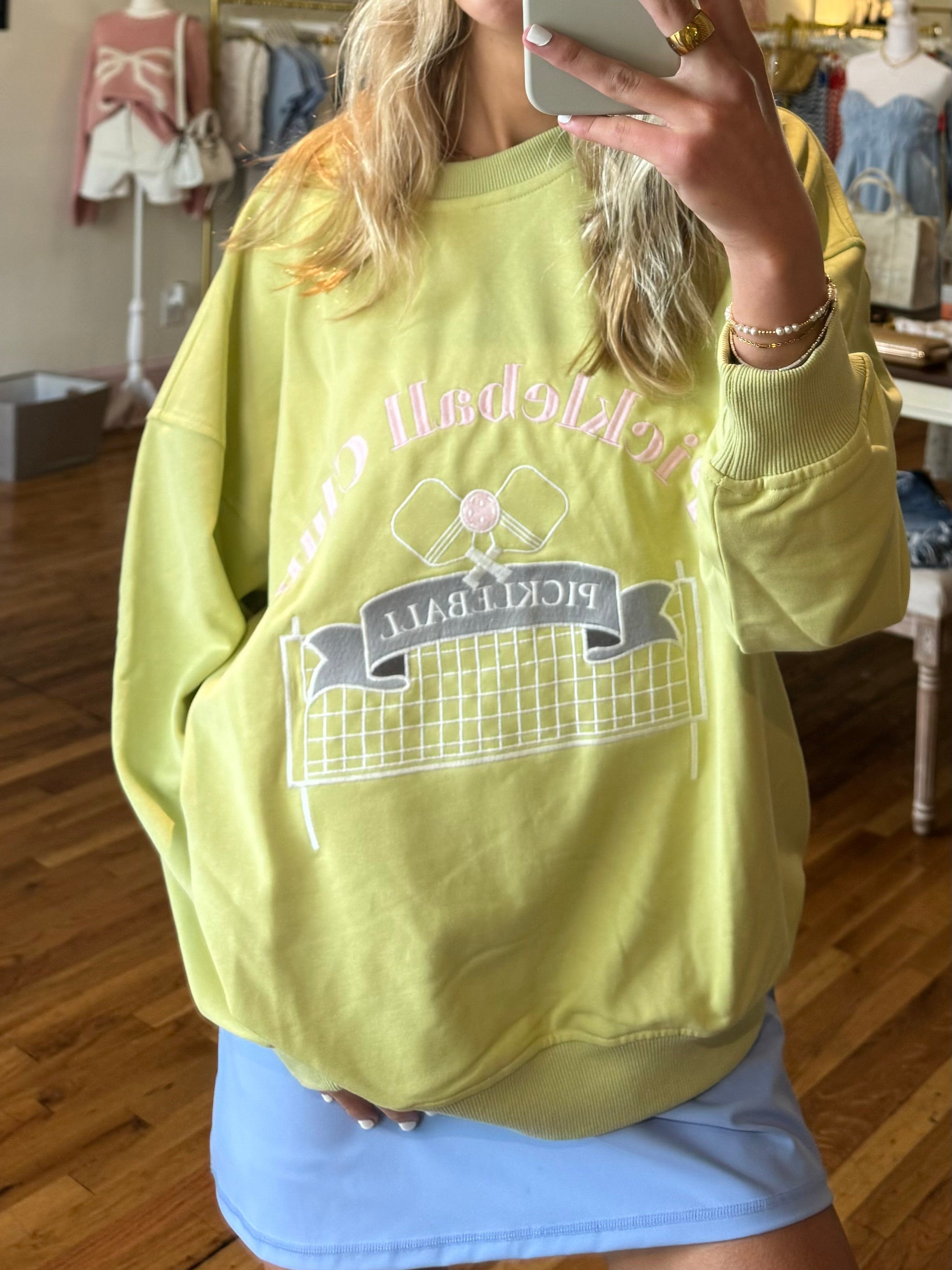Pickleball Club Embroidered Oversized Sweatshirt - Lime