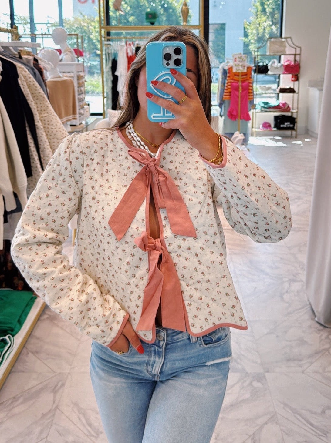 Amelia Quilted Top - Cream & Pink Floral