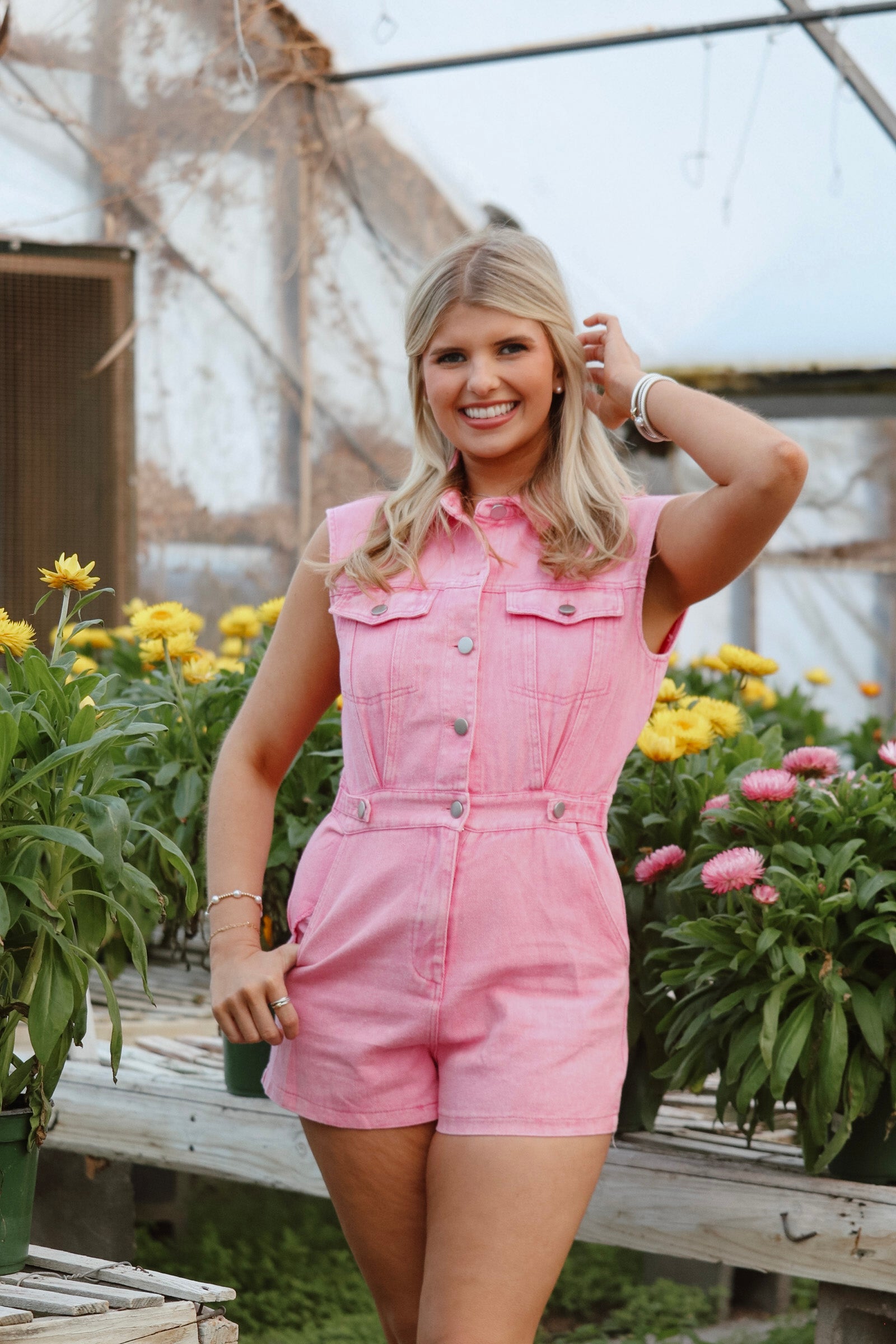 Without You Sleeveless Denim Romper - Pink
