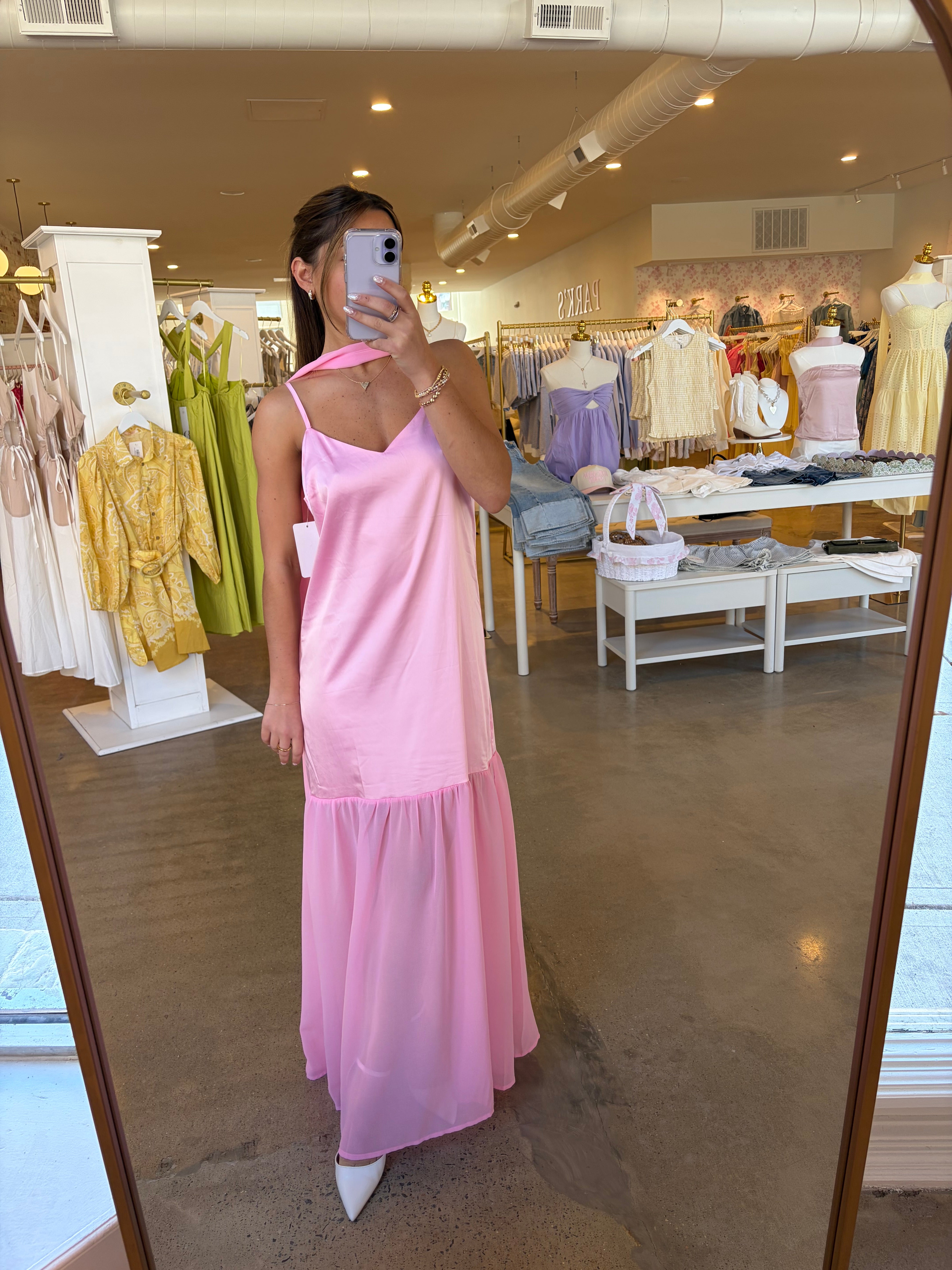 Karley Chiffon Scarf Accent Maxi Dress - Pink