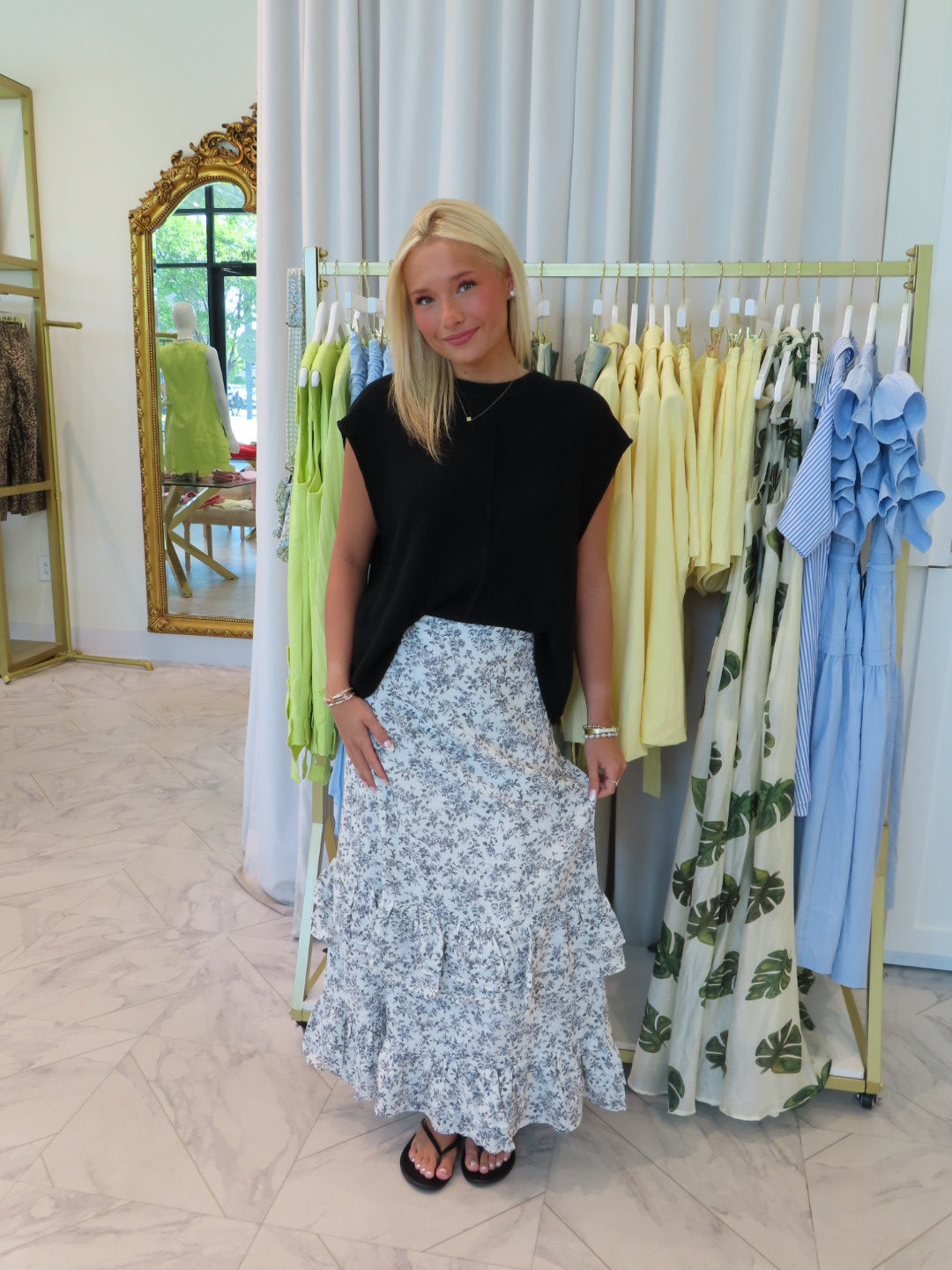 Mia Tiered Ruffle Maxi Skirt - Floral Black