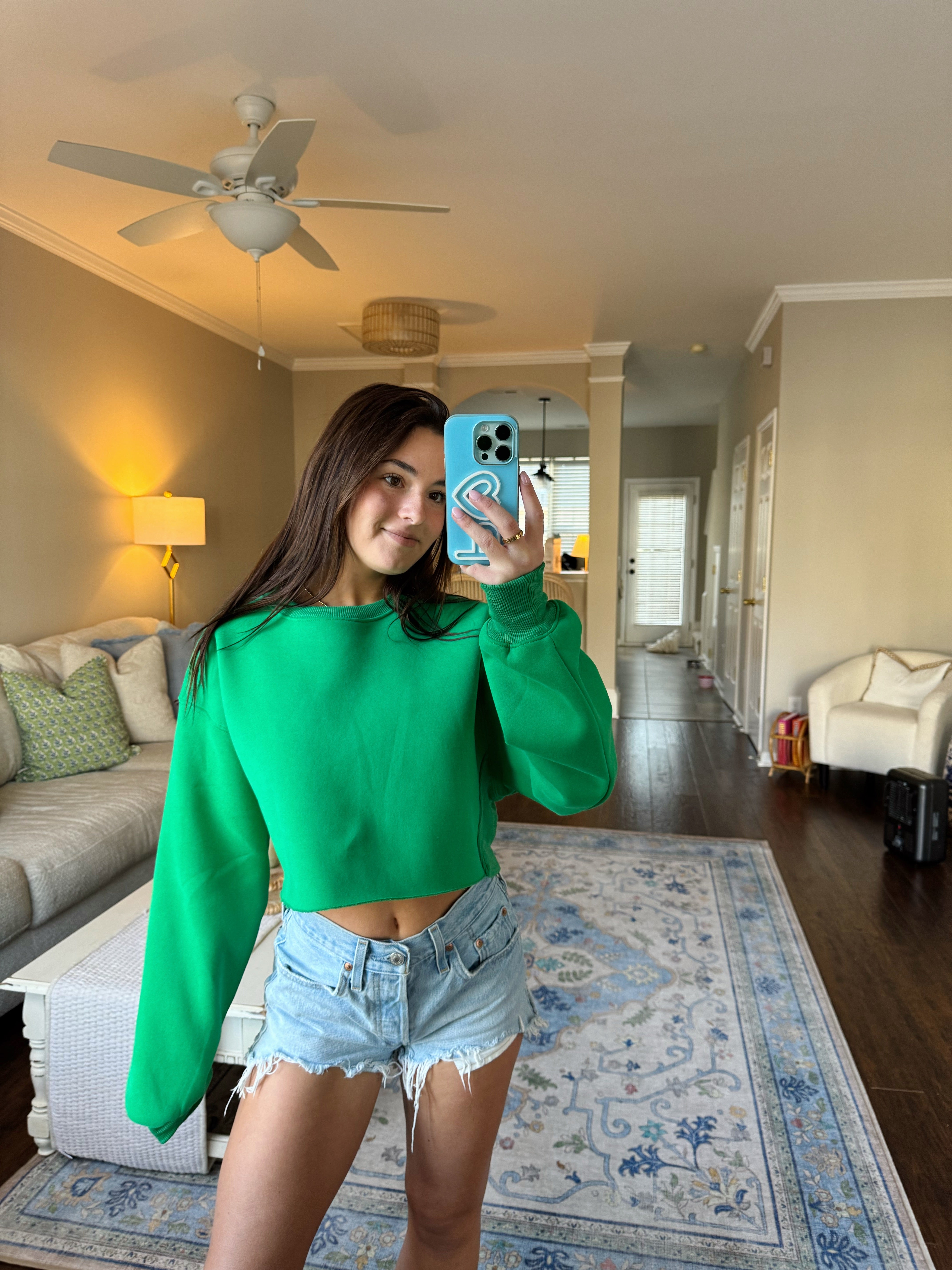 Kylie Loose Fit Crop Sweatshirt - Kelly Green