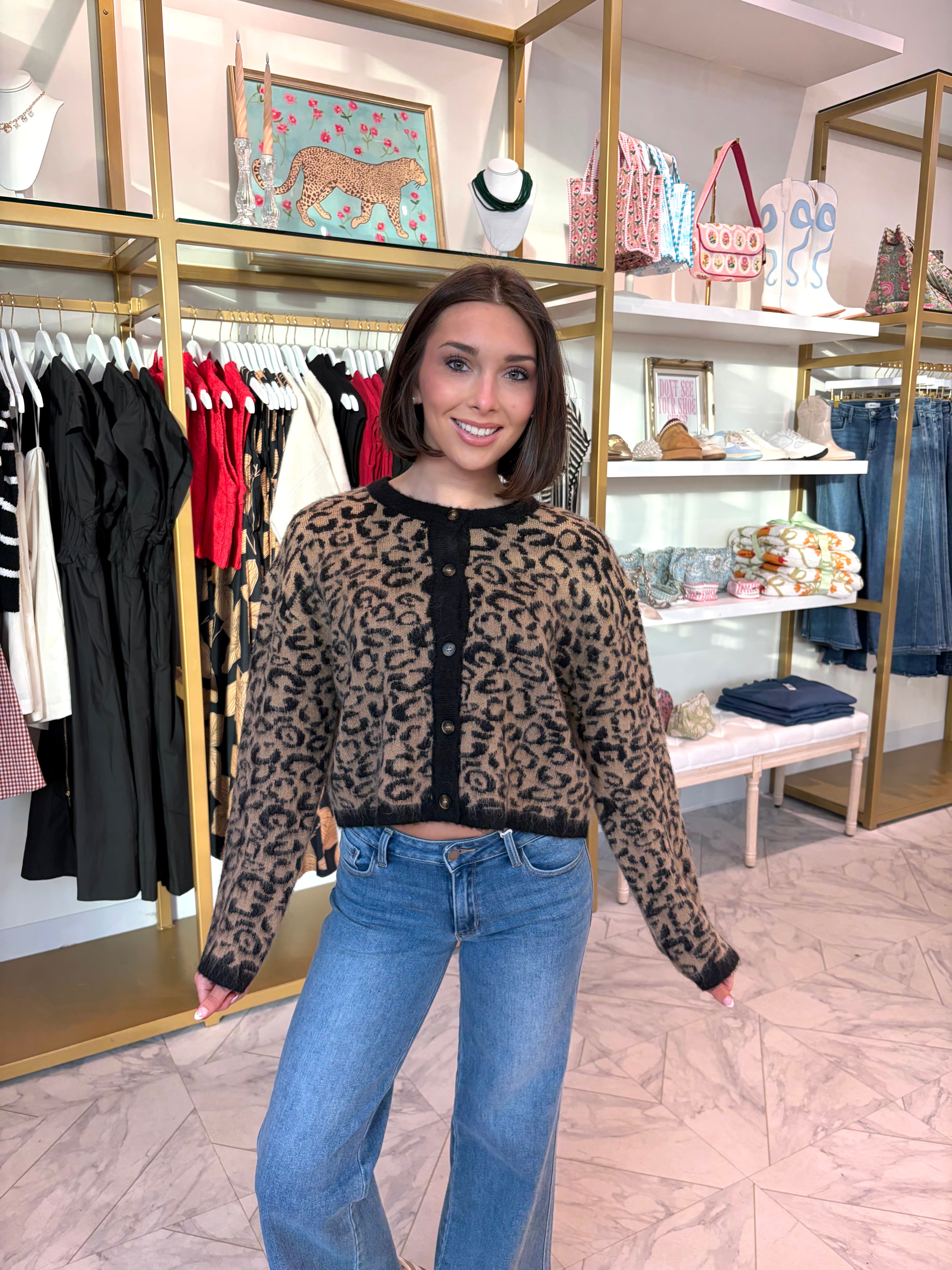One Of A Kind Cardigan Sweater - Leopard