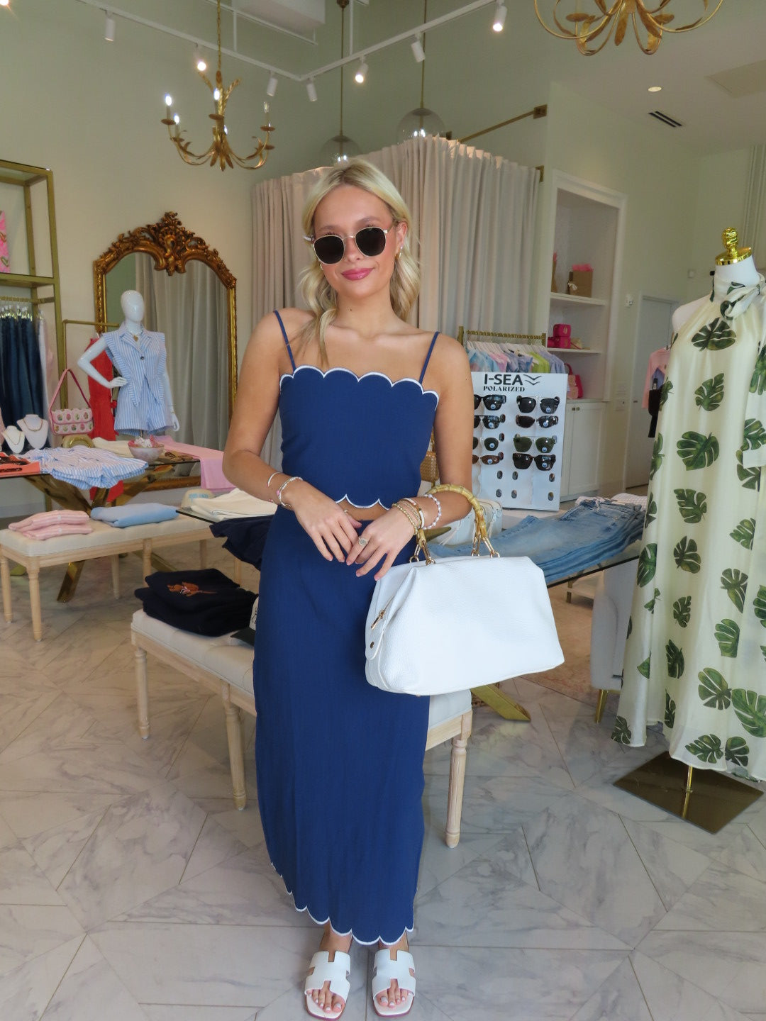 See You In Summer Top & Midi Skirt Set - Navy