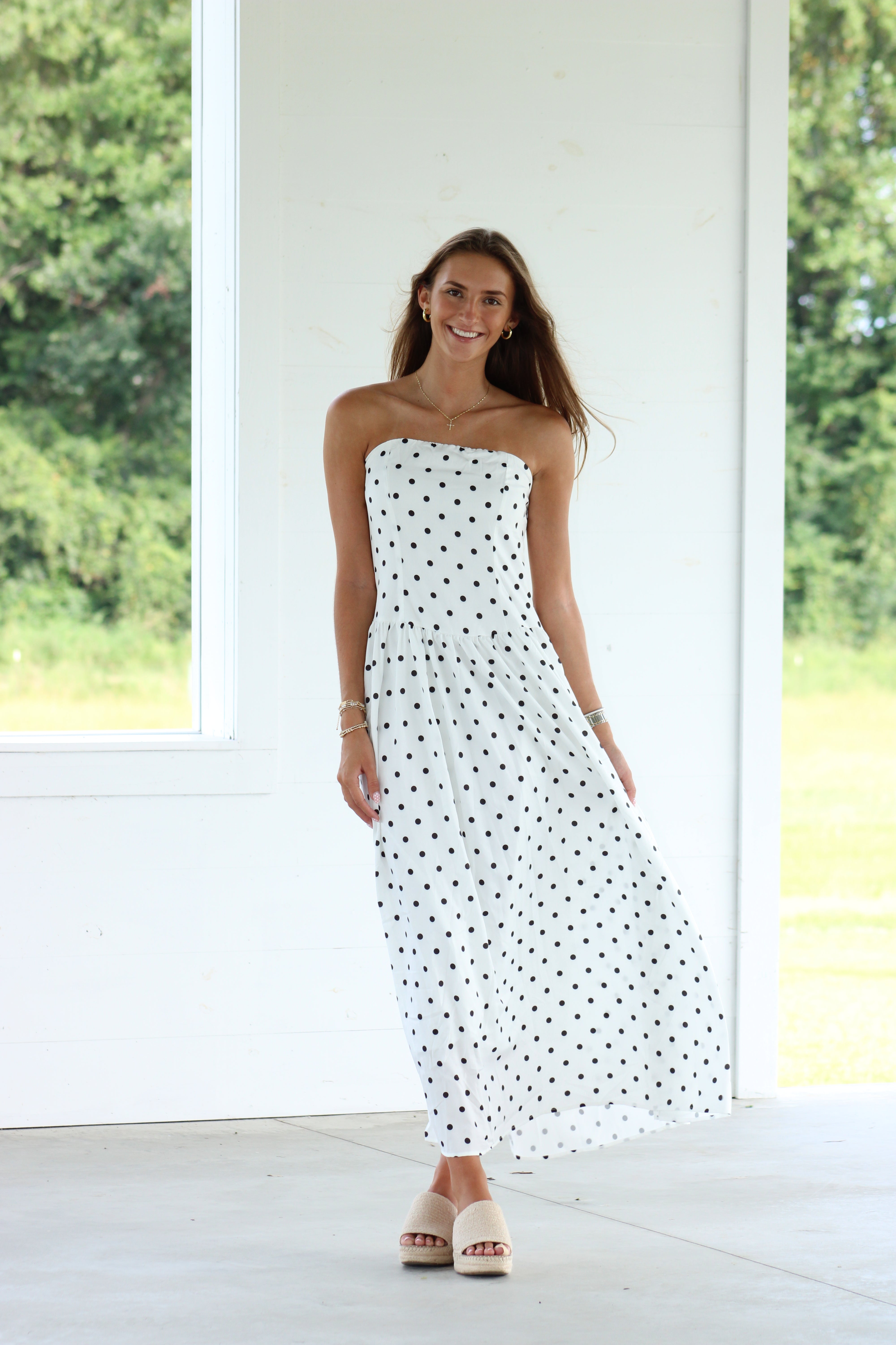Julia Maxi Dress - Cream & Black Polka Dot