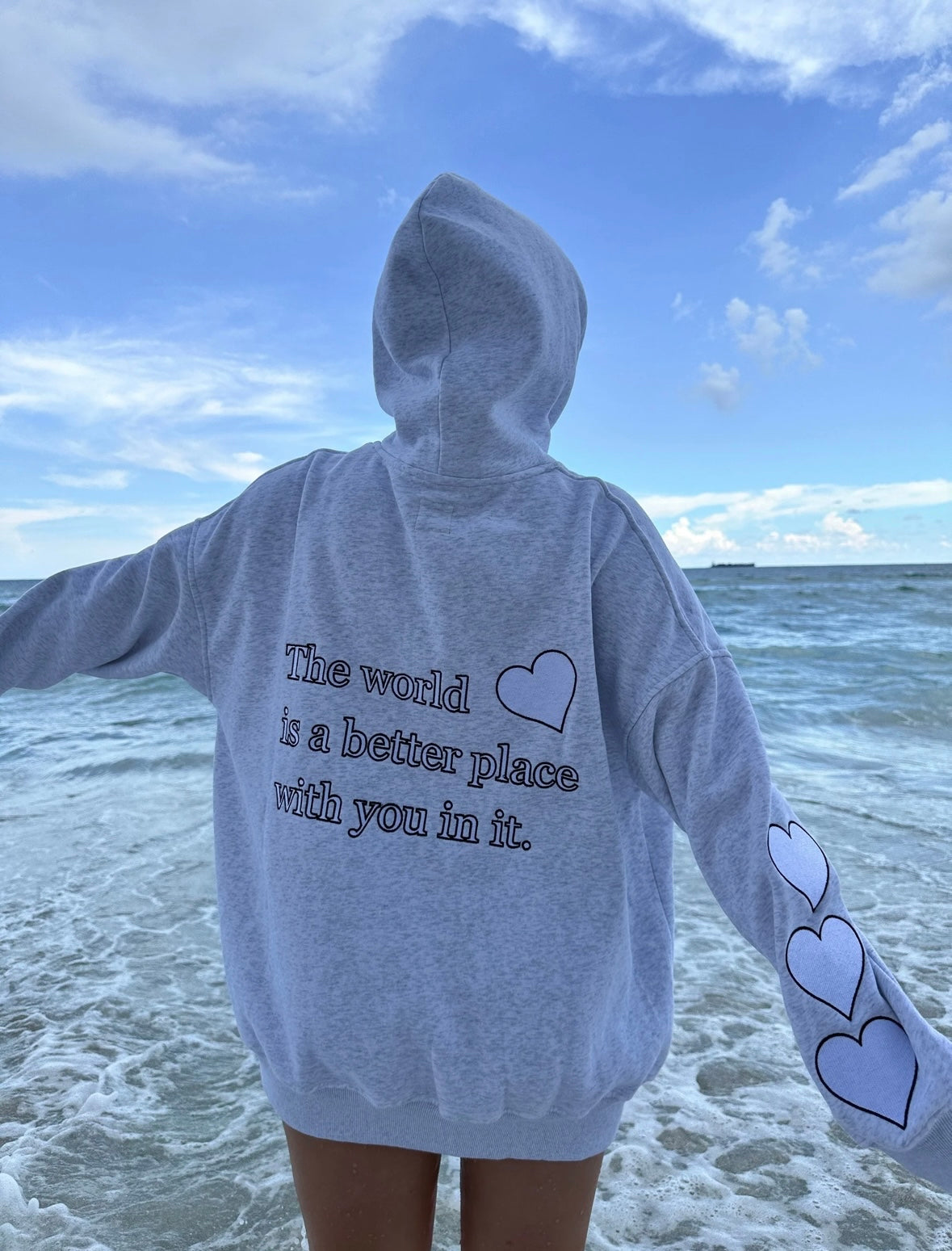 The World Is A Better Place Embroidered Hoodie - Gray