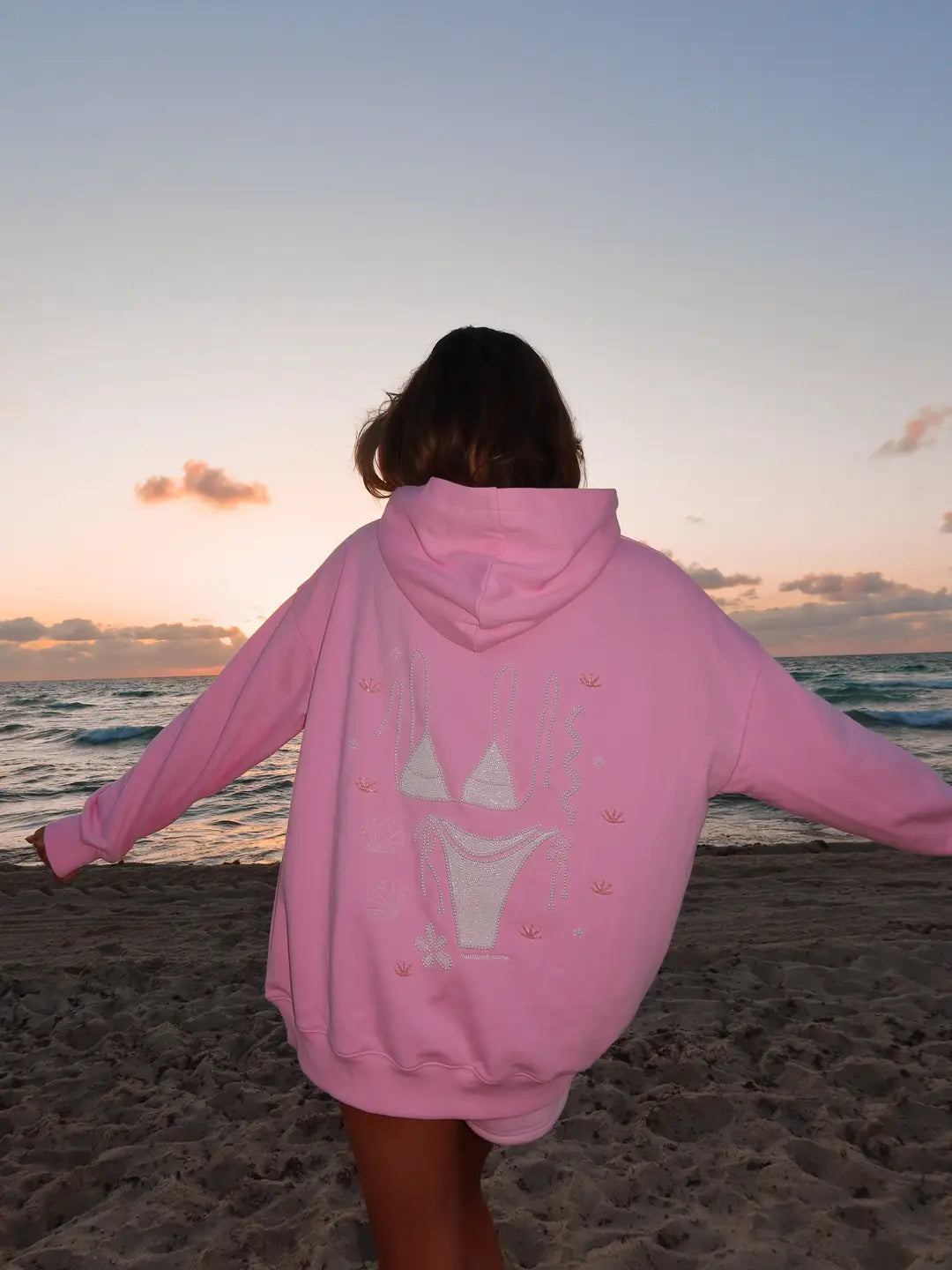 Lottie Pink Bikini Beaded Ocean Oversized Hoodie