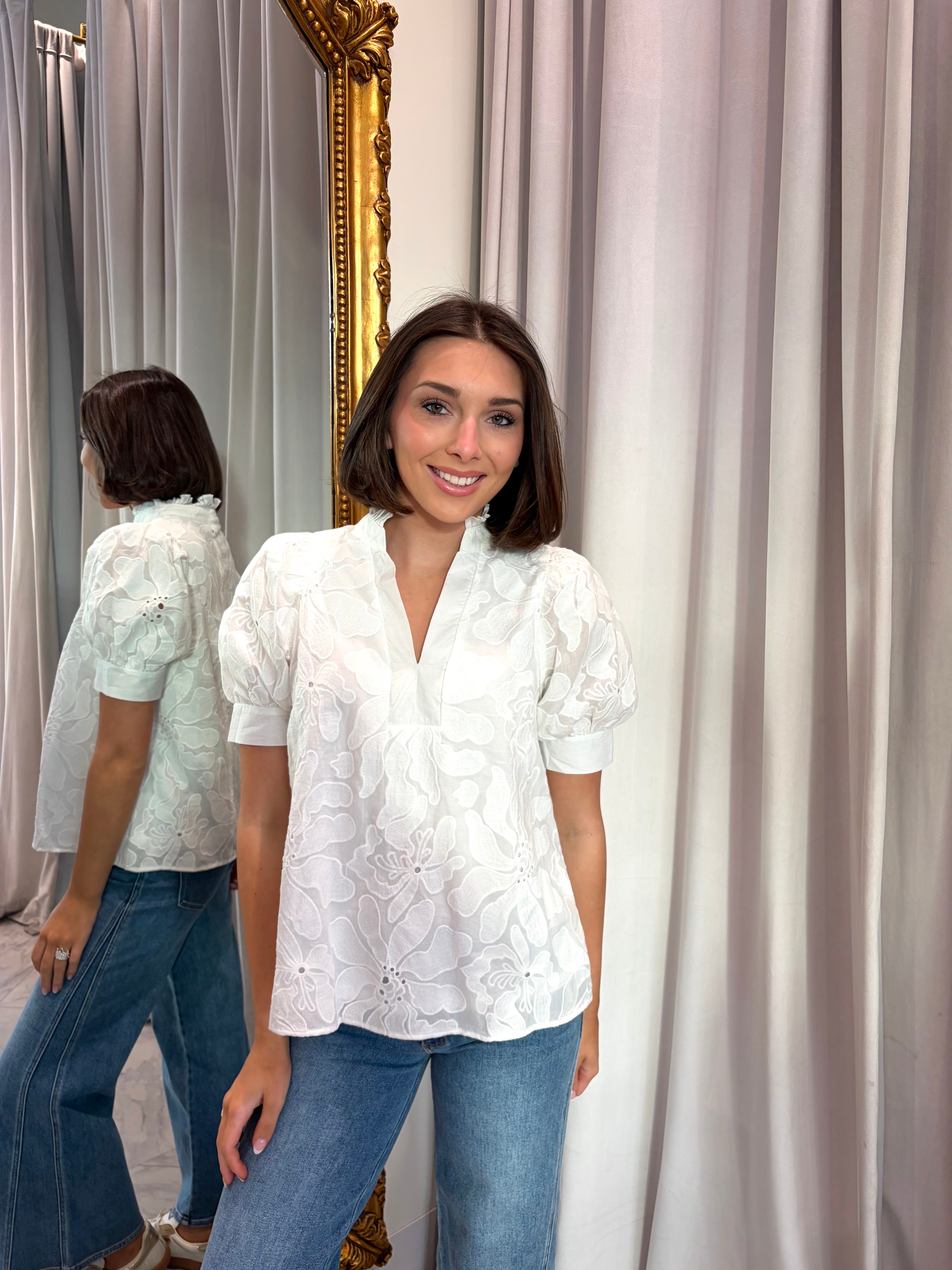 Layne Eyelet Top - White