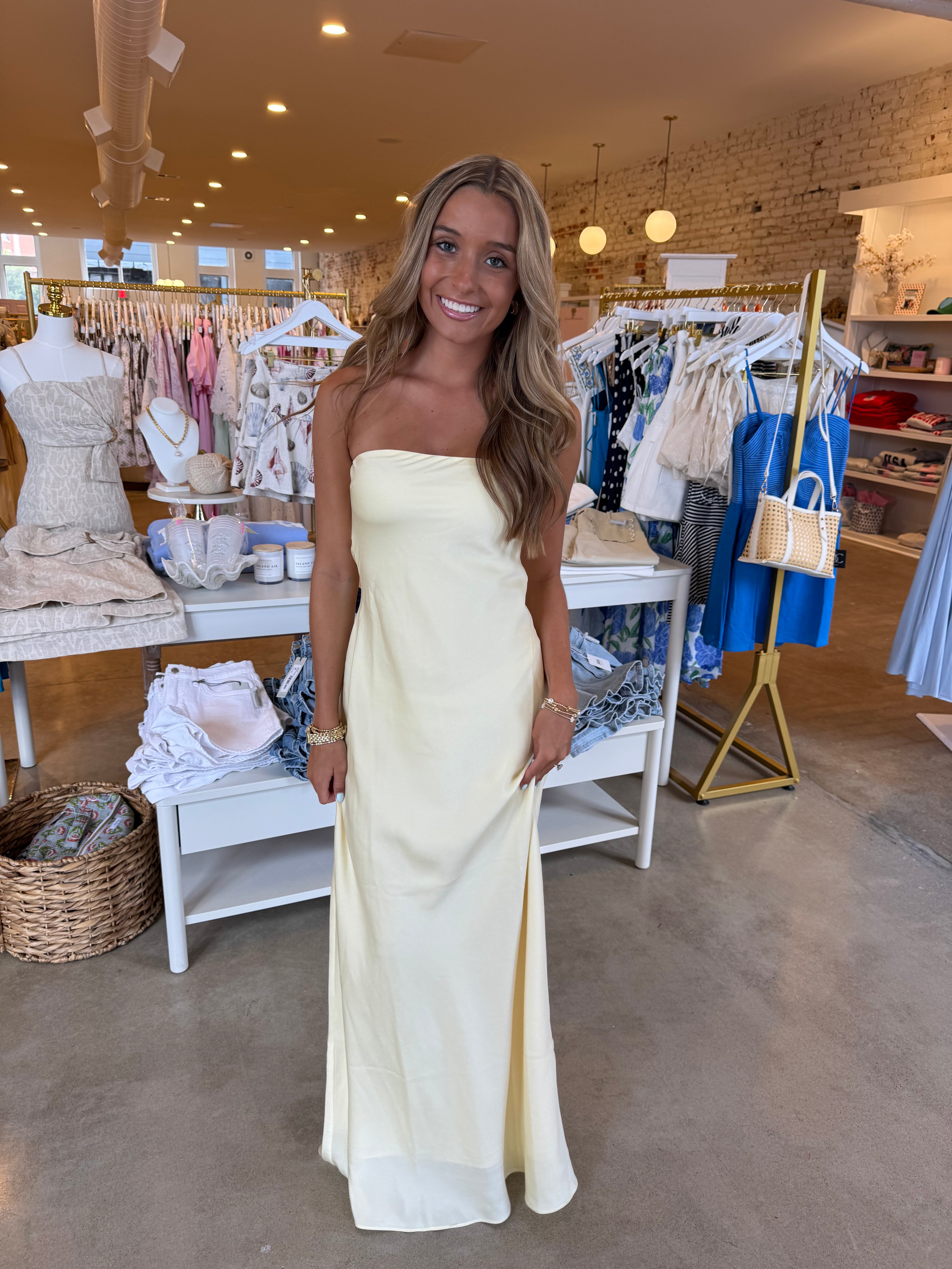 Summer Fling Satin Formal Dress - Butter Yellow