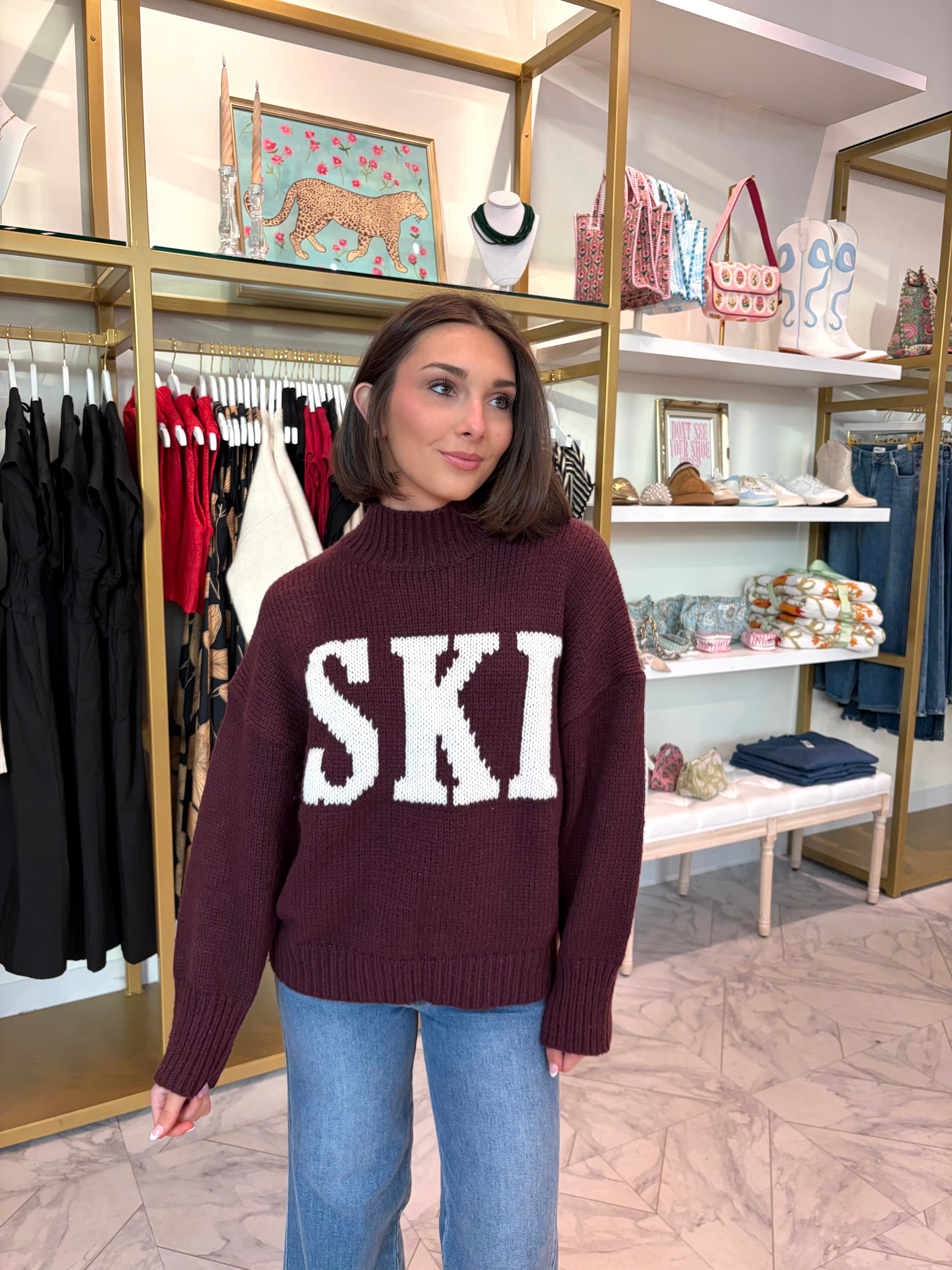 SKI Oversized Sweater - Wine & Ivory