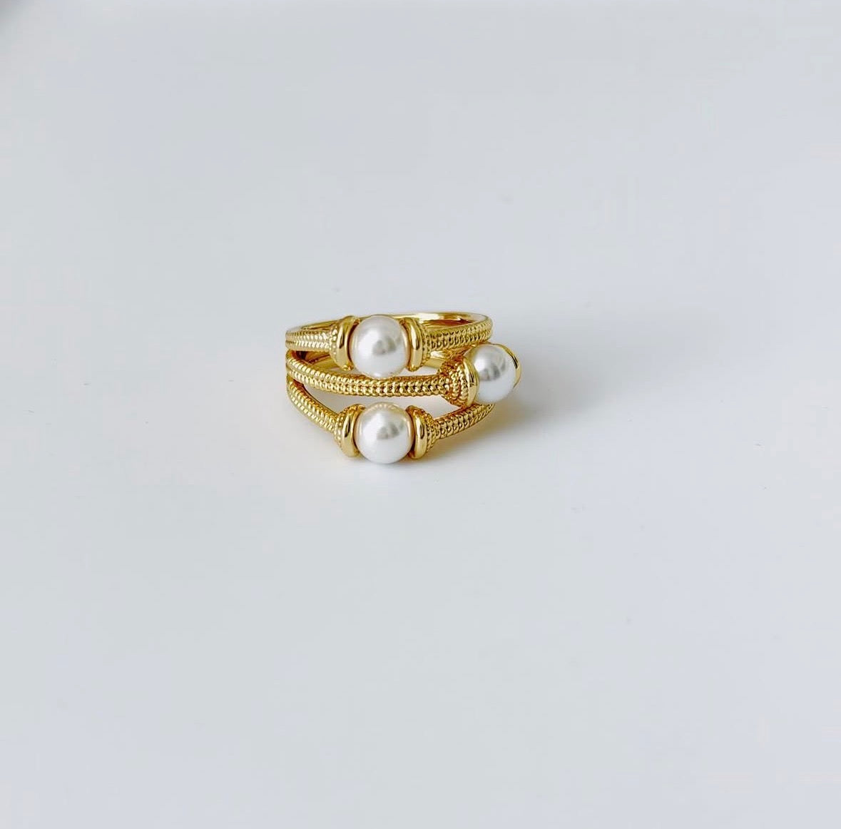 3 Row Pearl Crossover Ring
