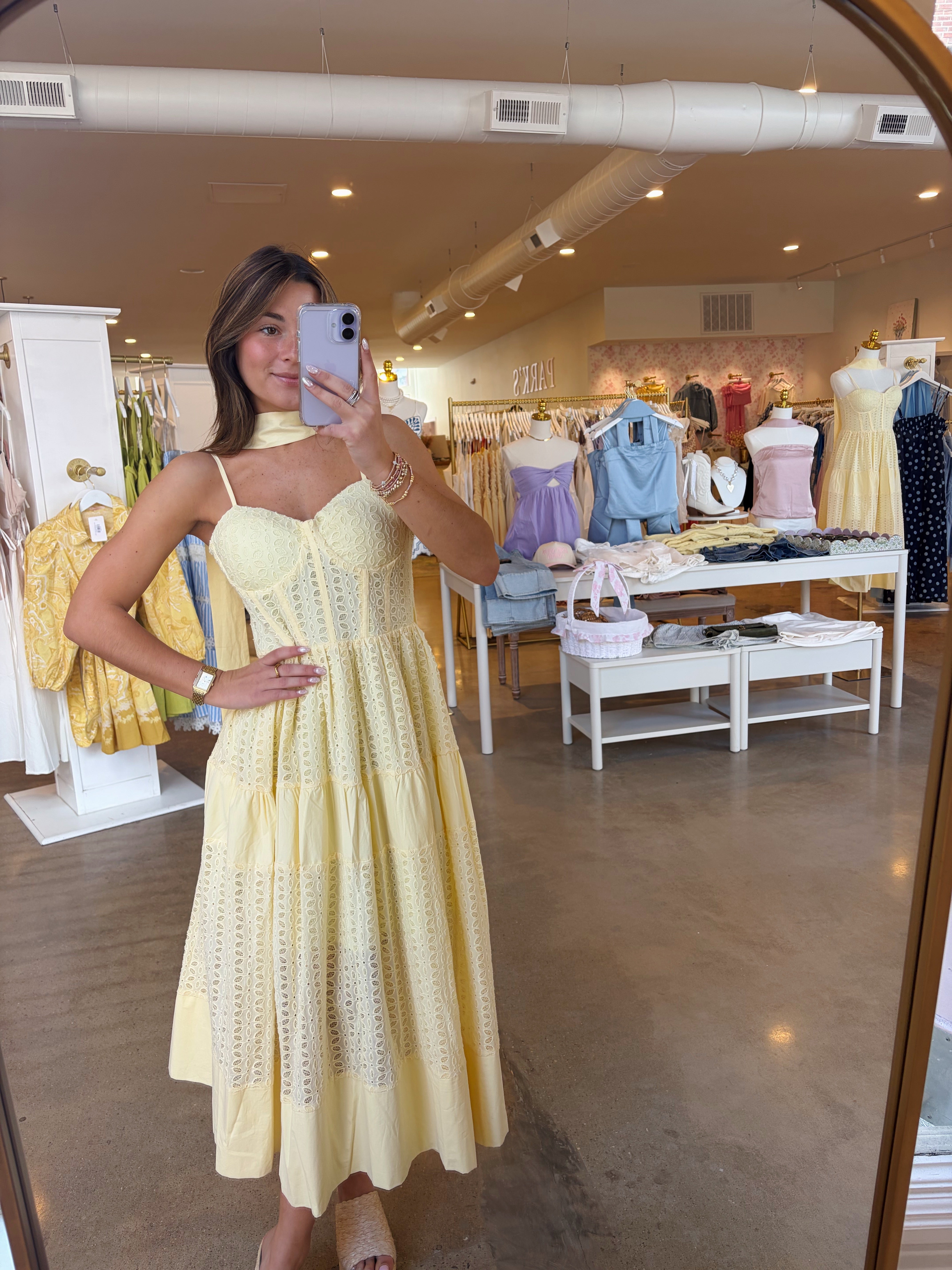 Harlow Eyelet Midi Dress - Yellow