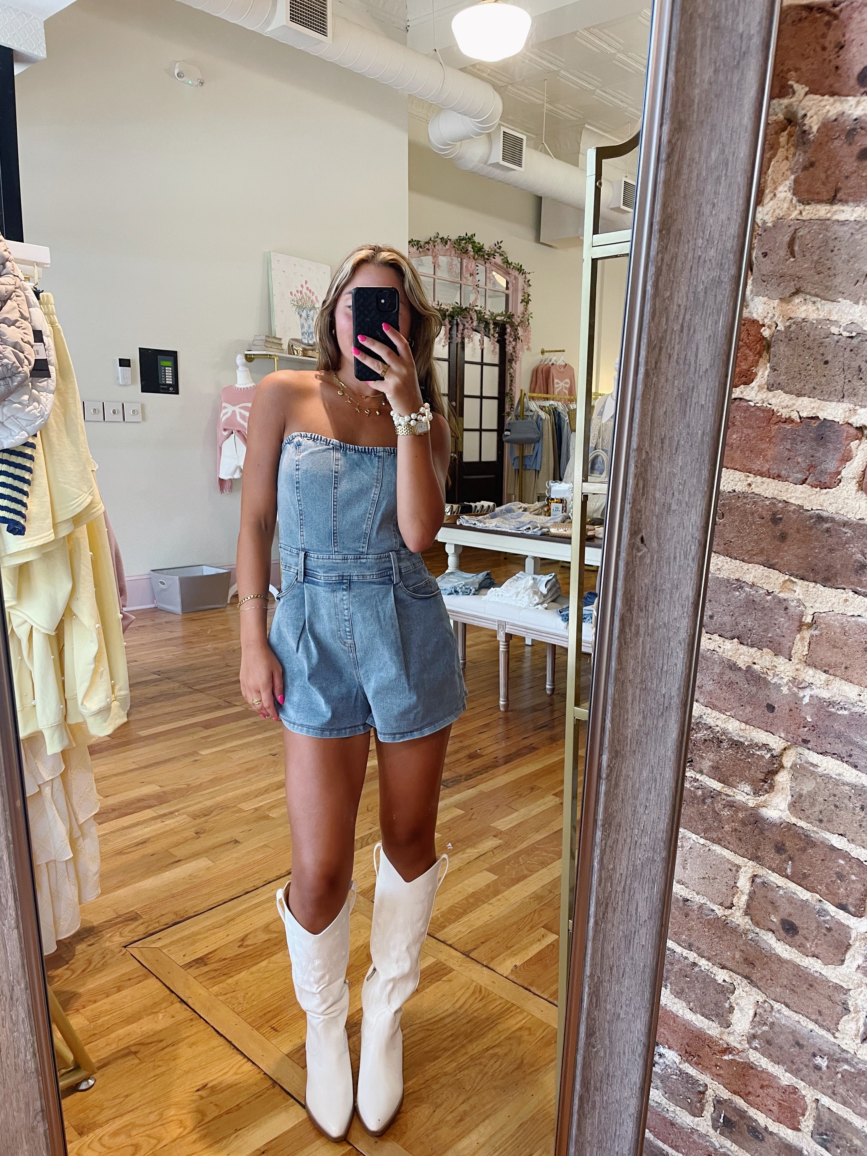 In With The New Denim Romper - Blue