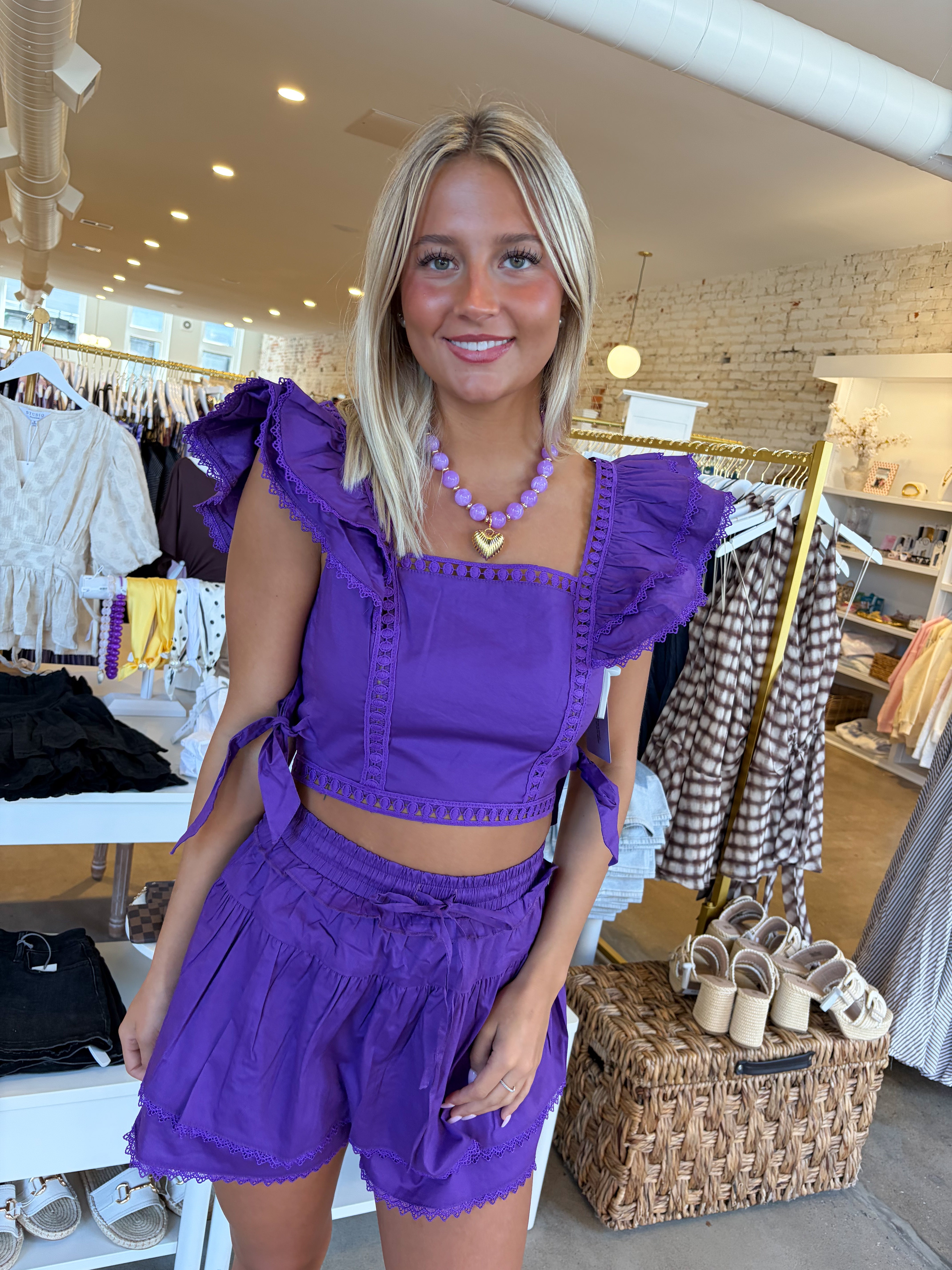 Yasmine Top & Shorts Set - Purple