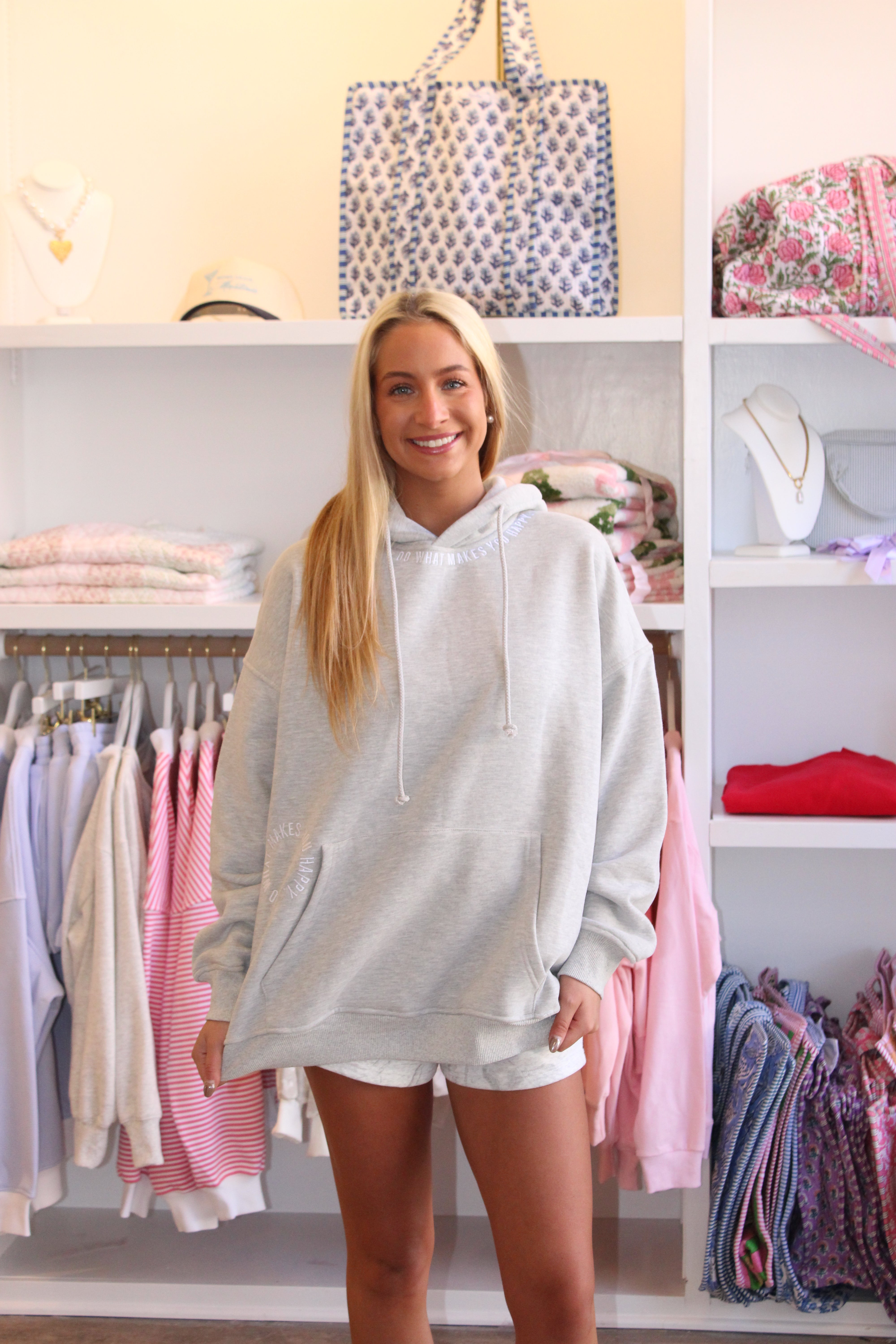 Do What Makes You Happy Embroidered Hoodie - Grey