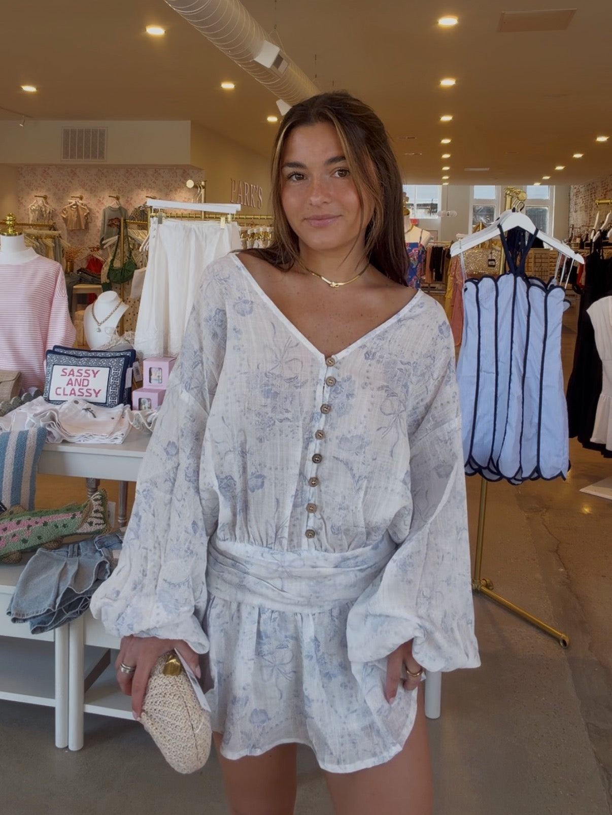 Fancy That Puff Sleeve Mini Dress - Blue