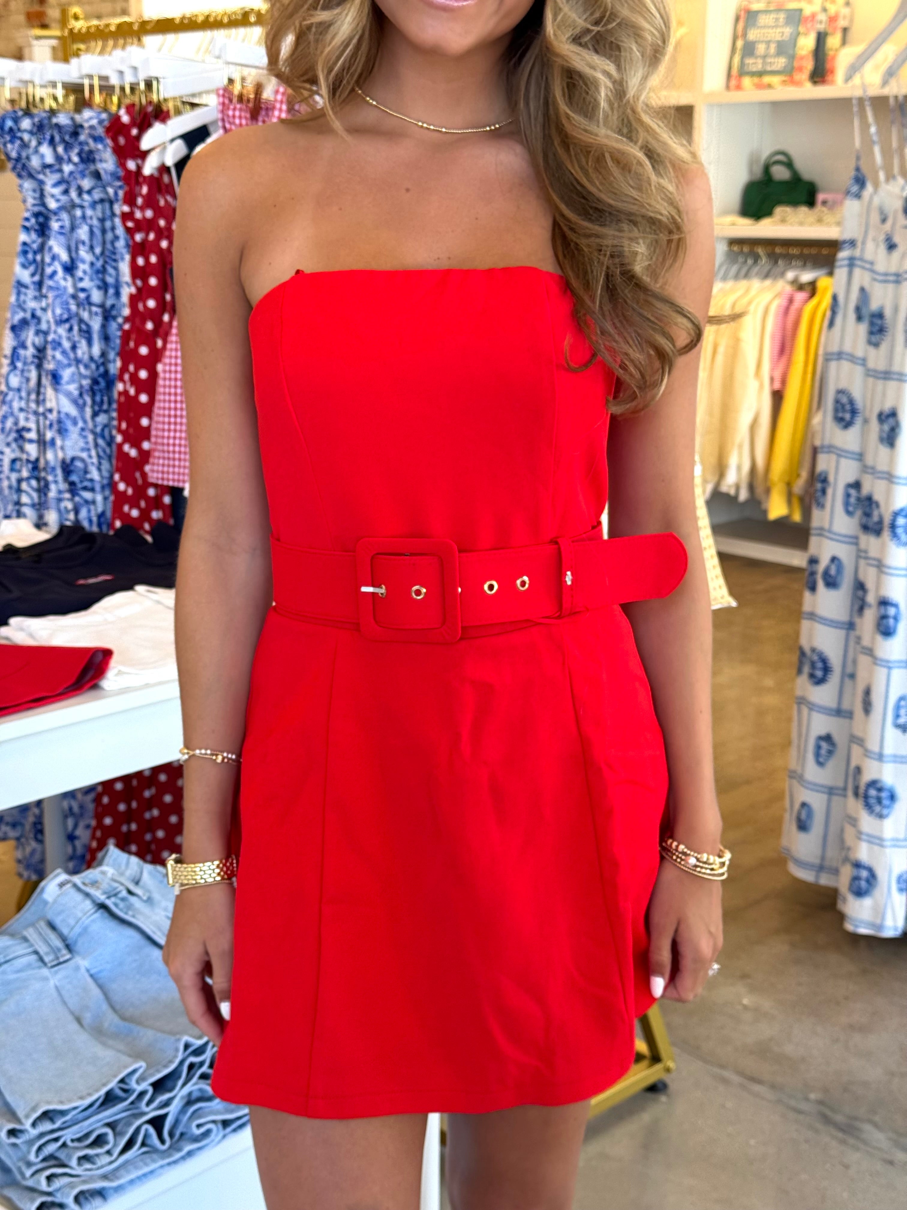 Mia Belted Mini Dress - Poppy Red