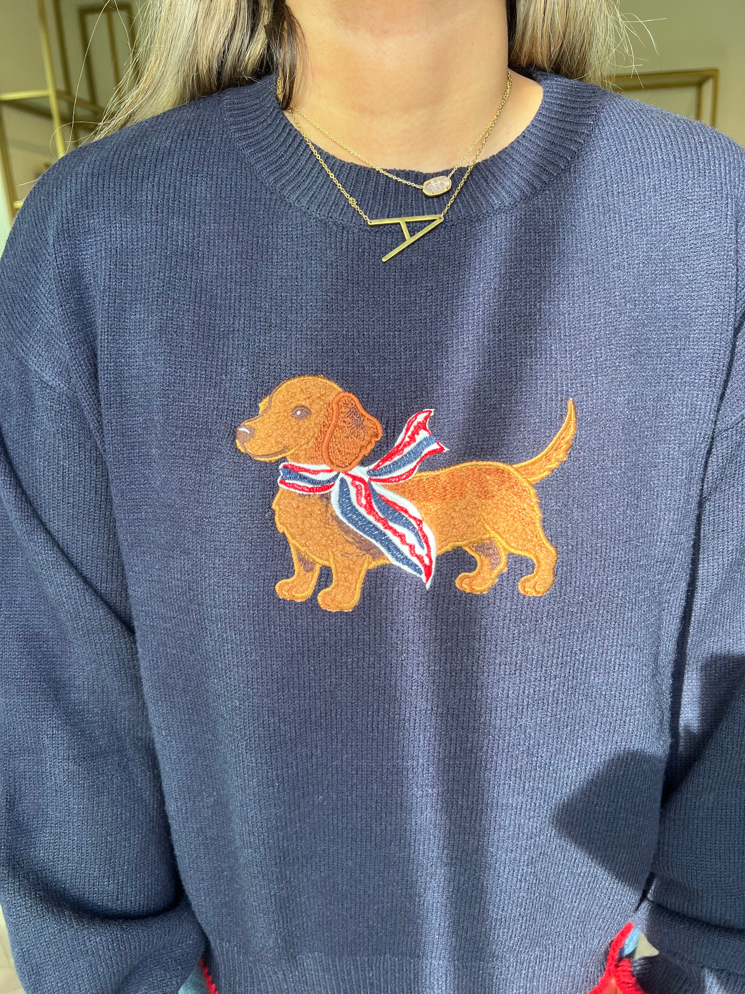 Mini Dachshund Soft Knit Sweater - Navy