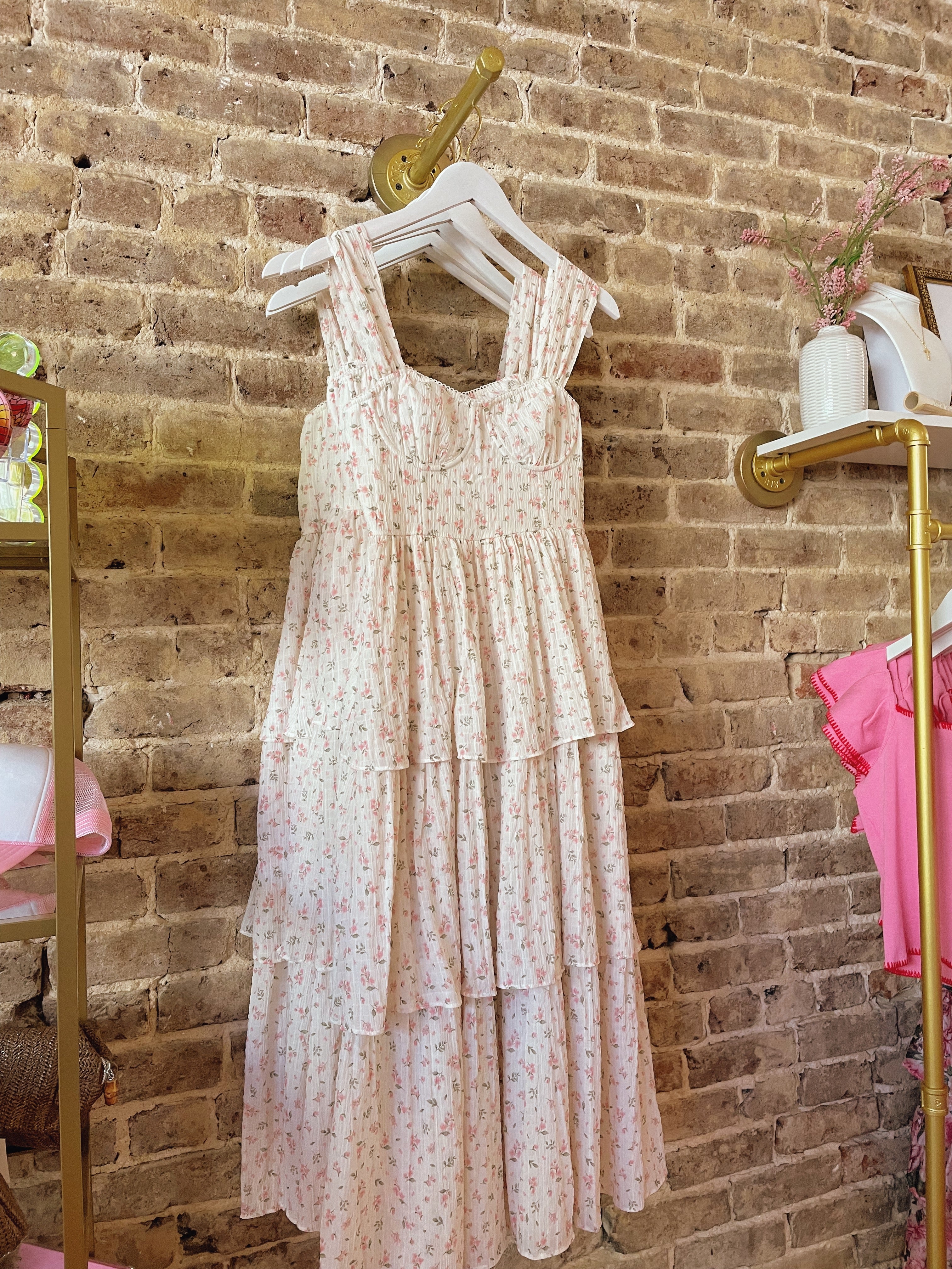 Summer In Italy Midi Dress - Ivory & Pink
