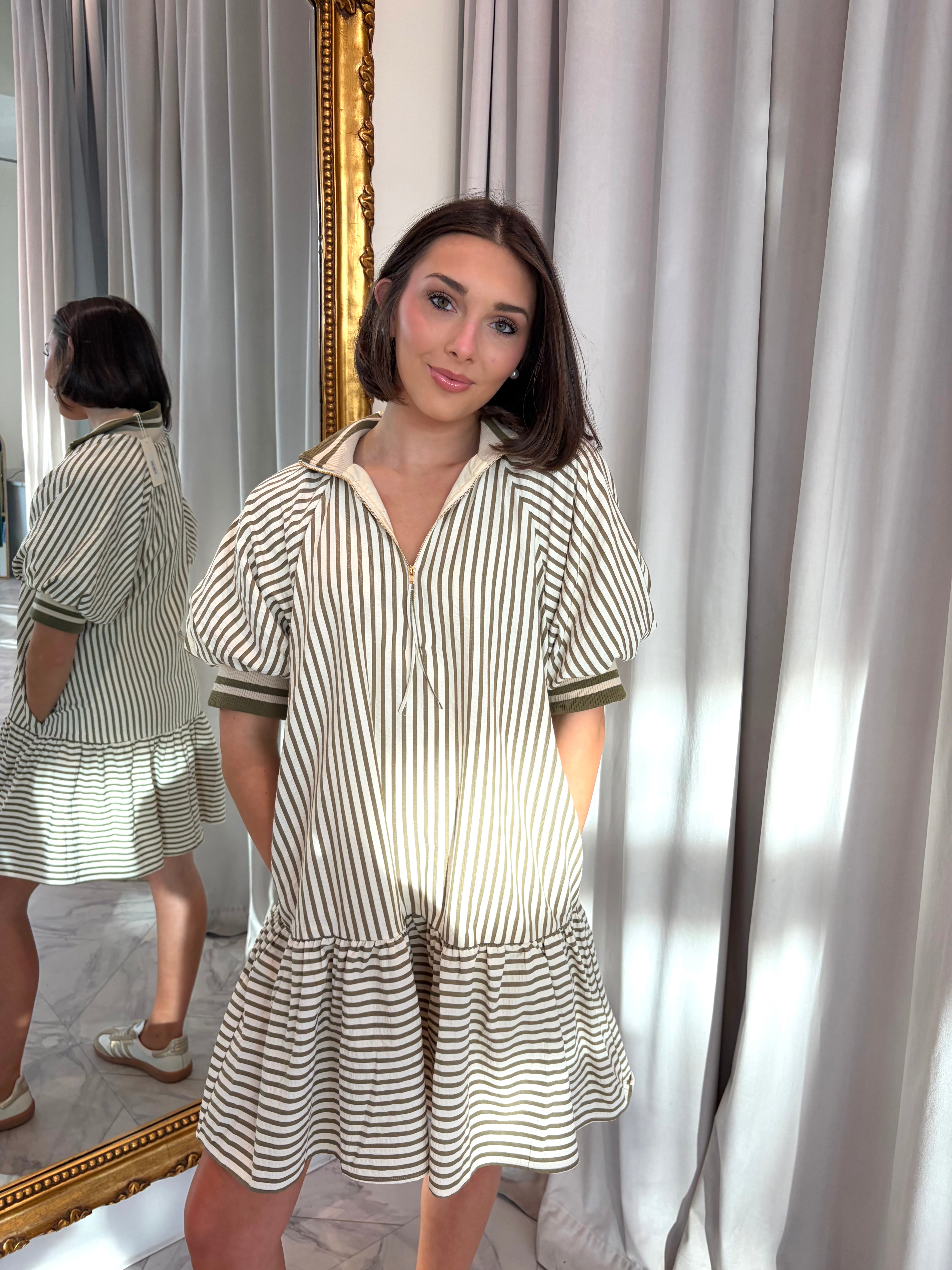 London Mini Dress - Stripe Olive