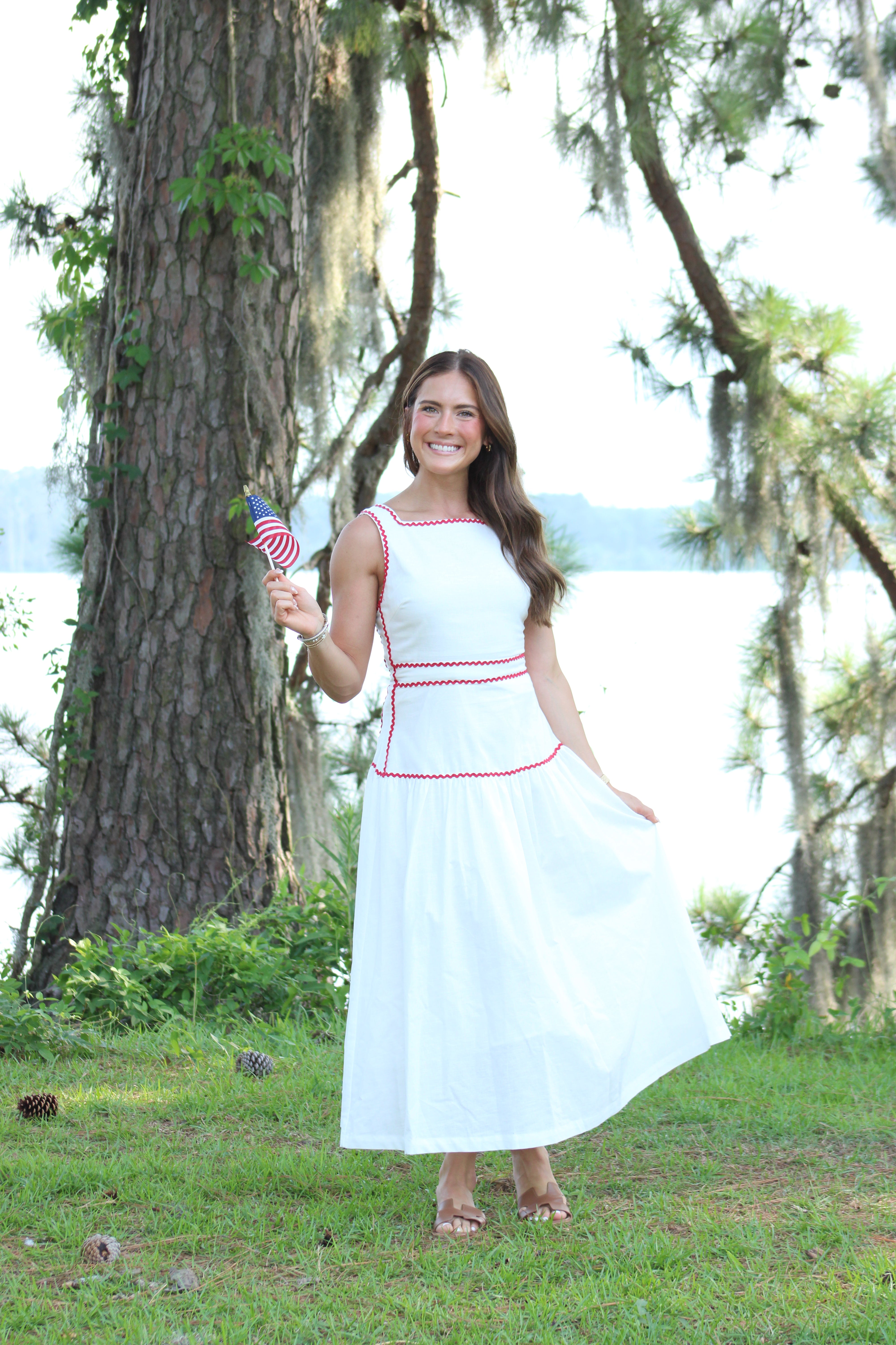Love Club Midi Dress - White & Red