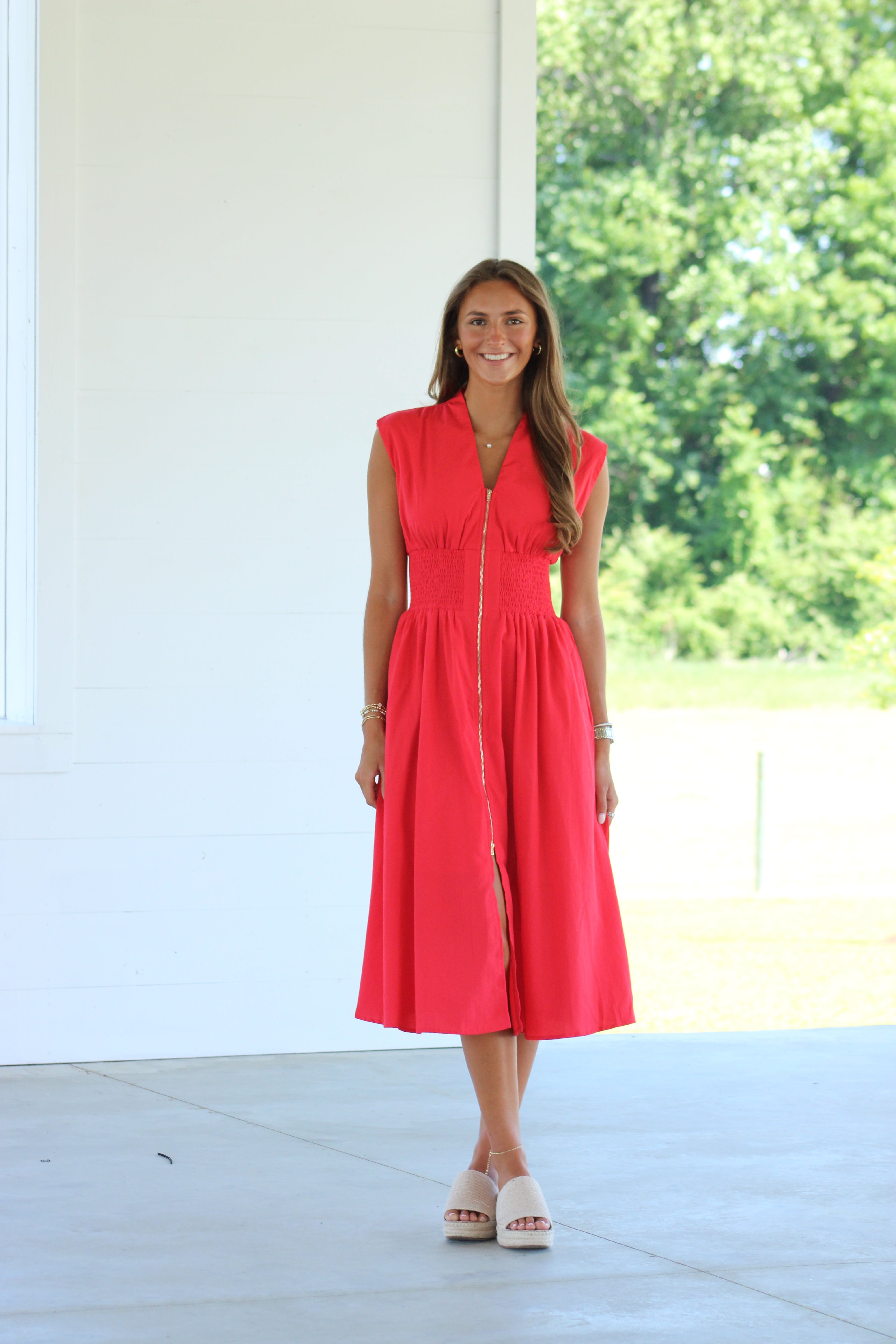 Turn Back Time Midi Dress - Red