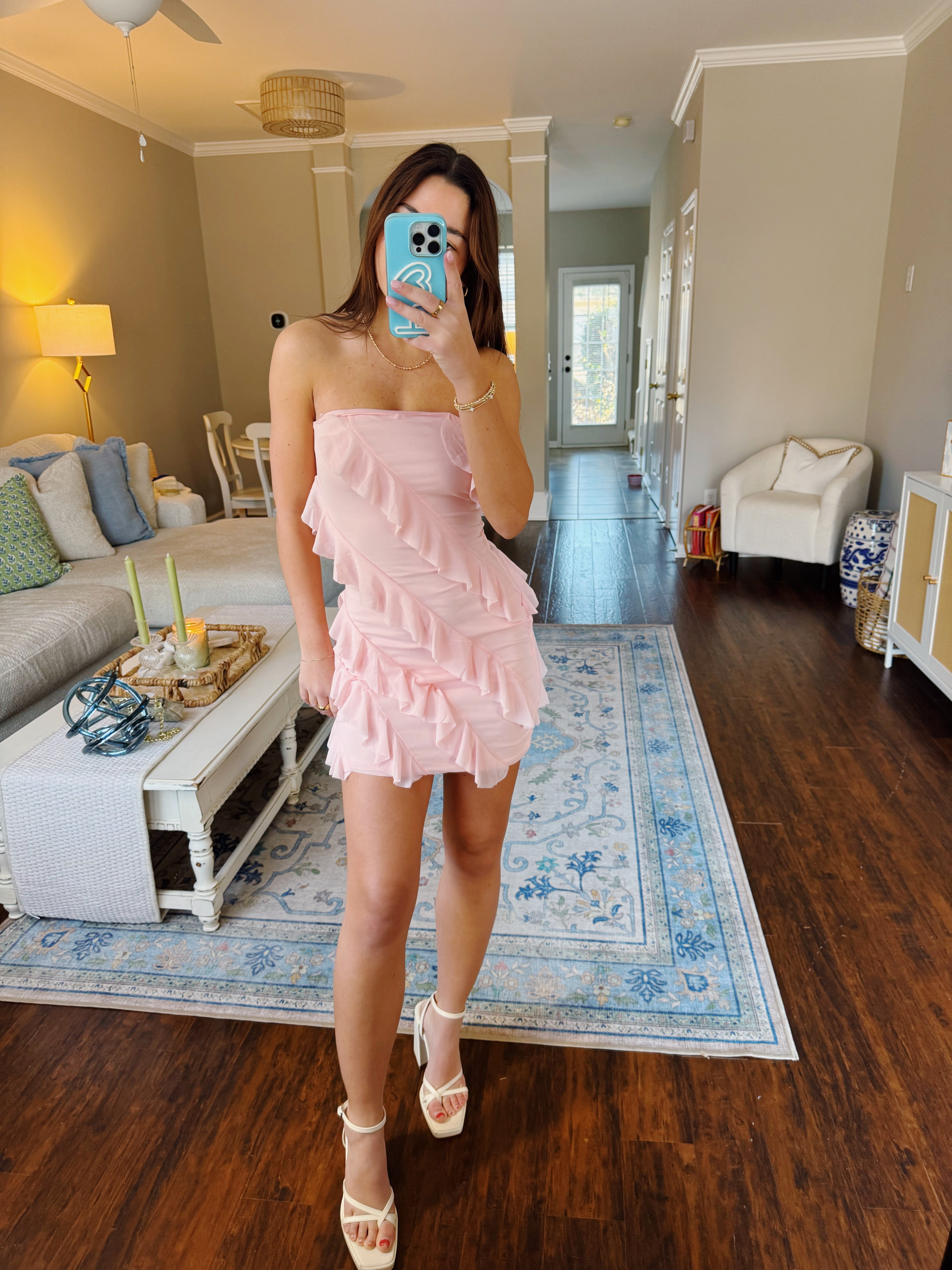 Lush Life Frilled Tube Dress - Light Pink