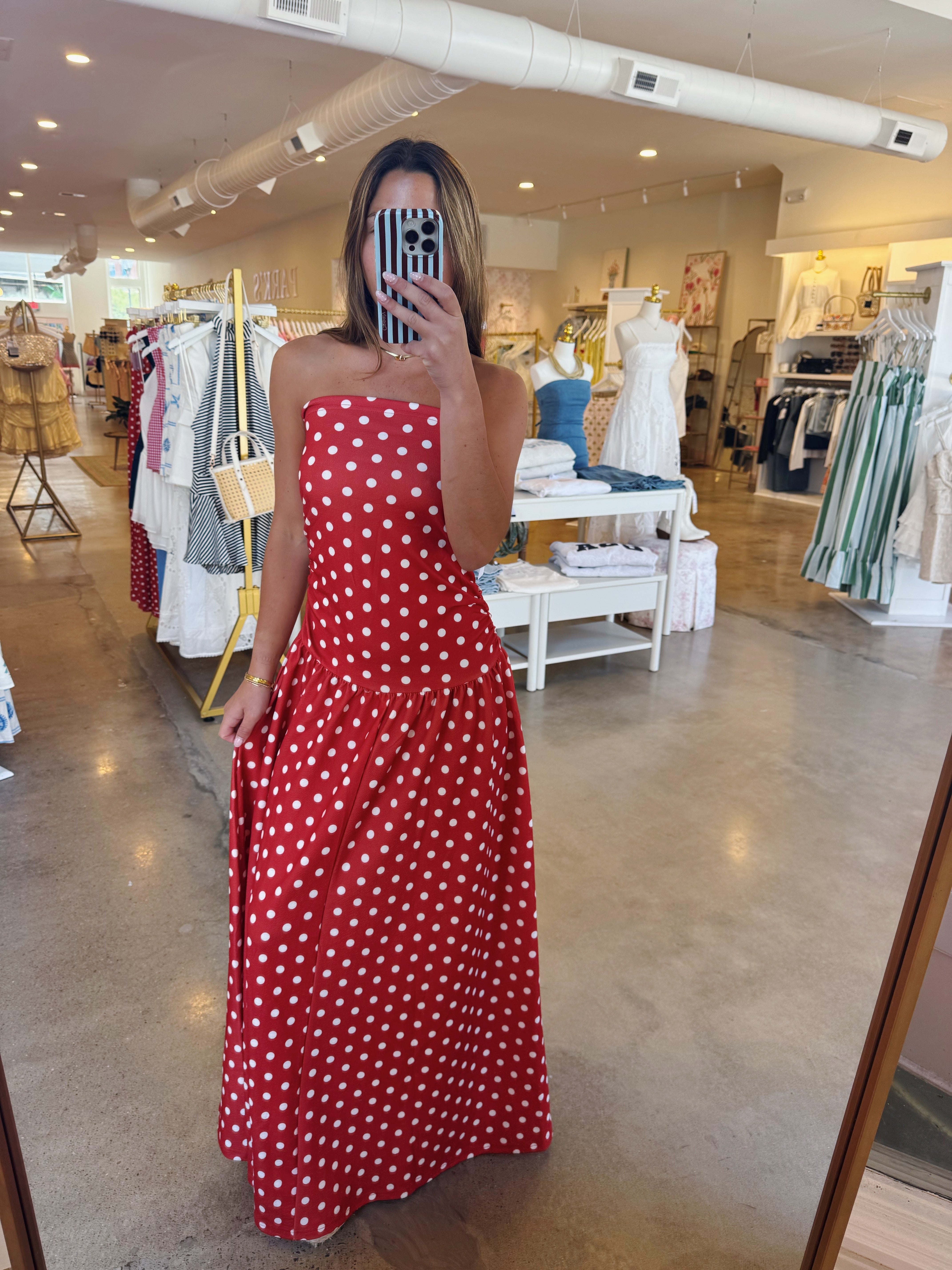 Lana Maxi Dress - Red Polka Dot