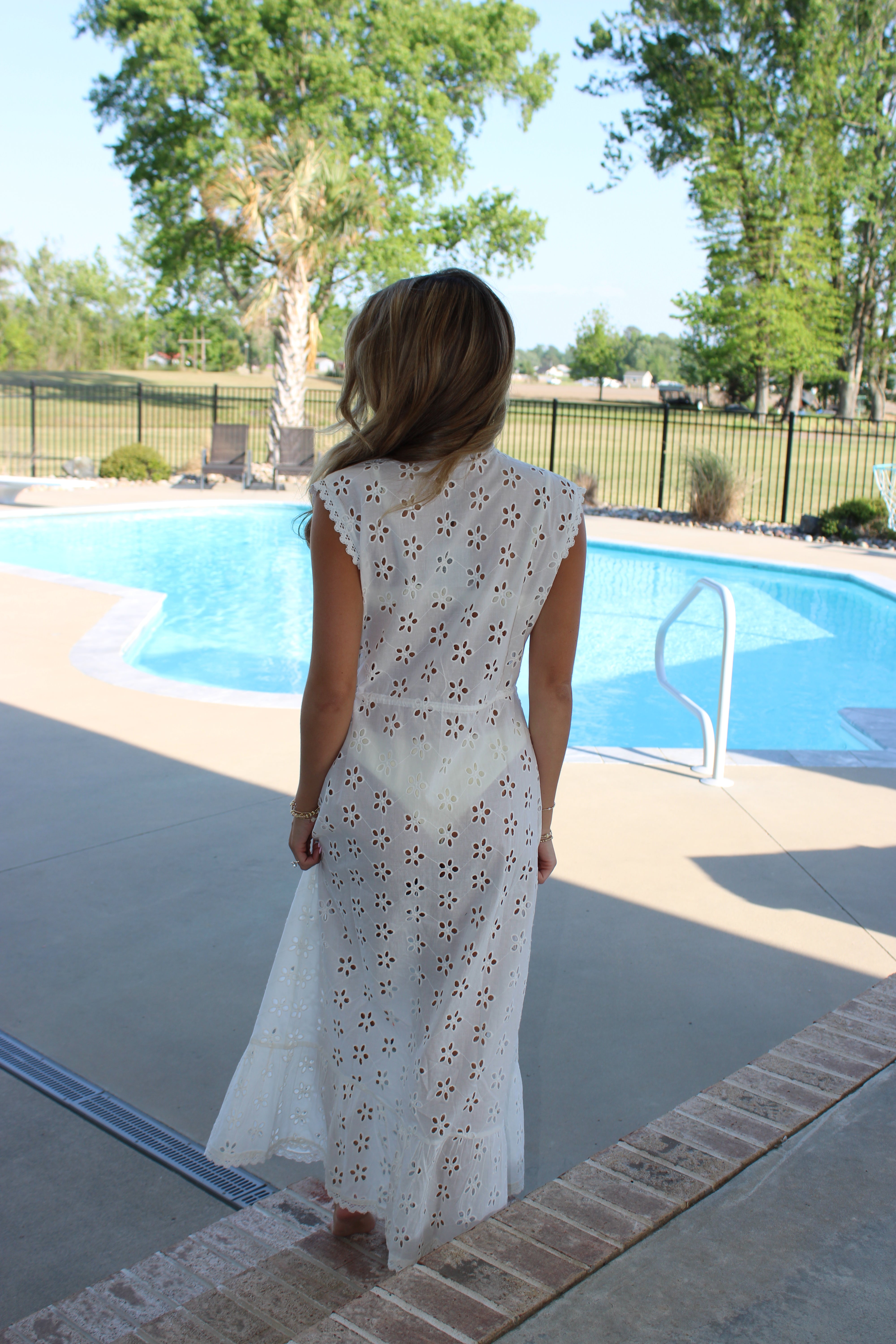 Casa Schiffli Front Tie Cover Up - White Eyelet