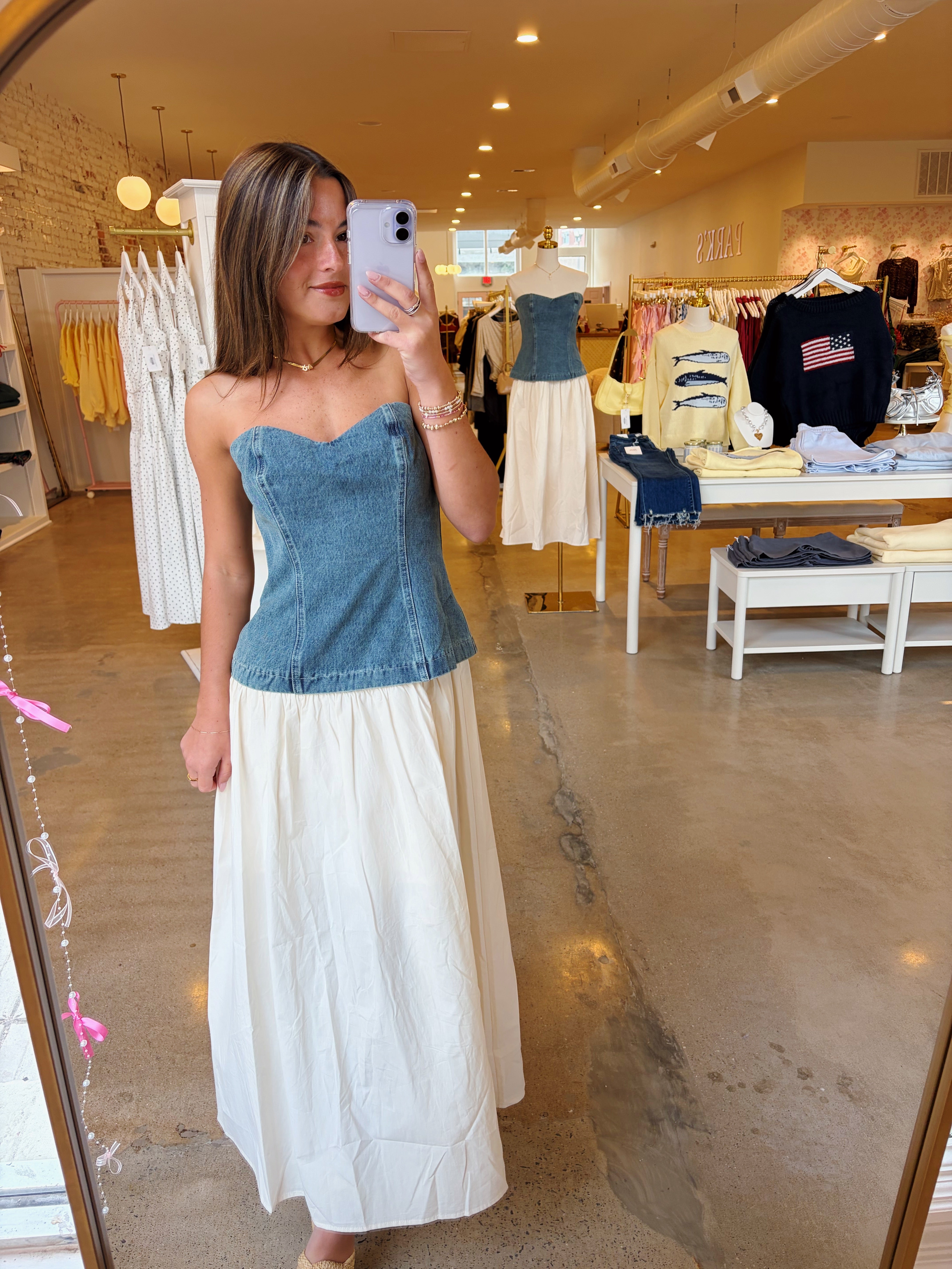 Meadow Midi Dress - Denim & White
