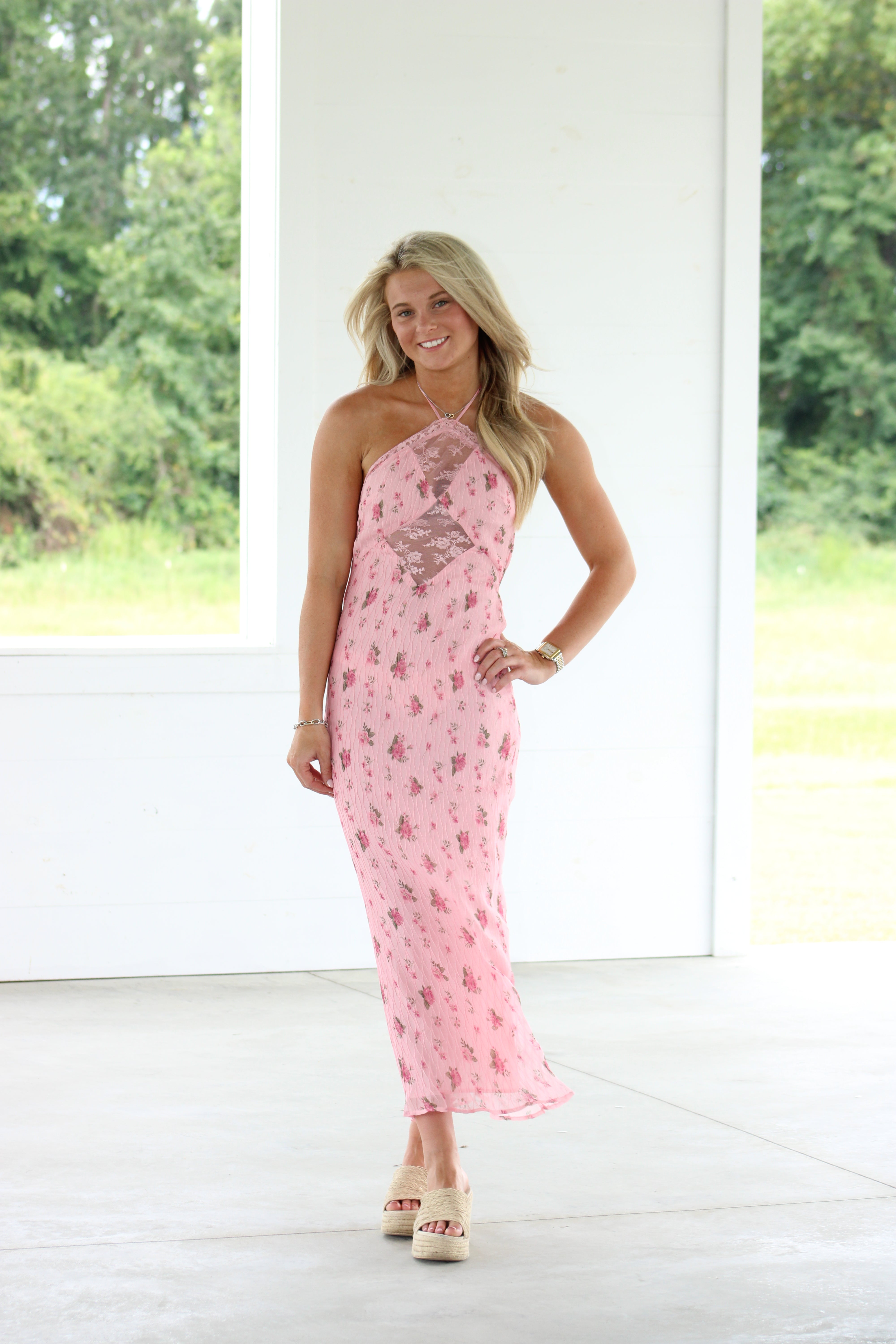 Moments in Between Midi Dress - Pink Floral