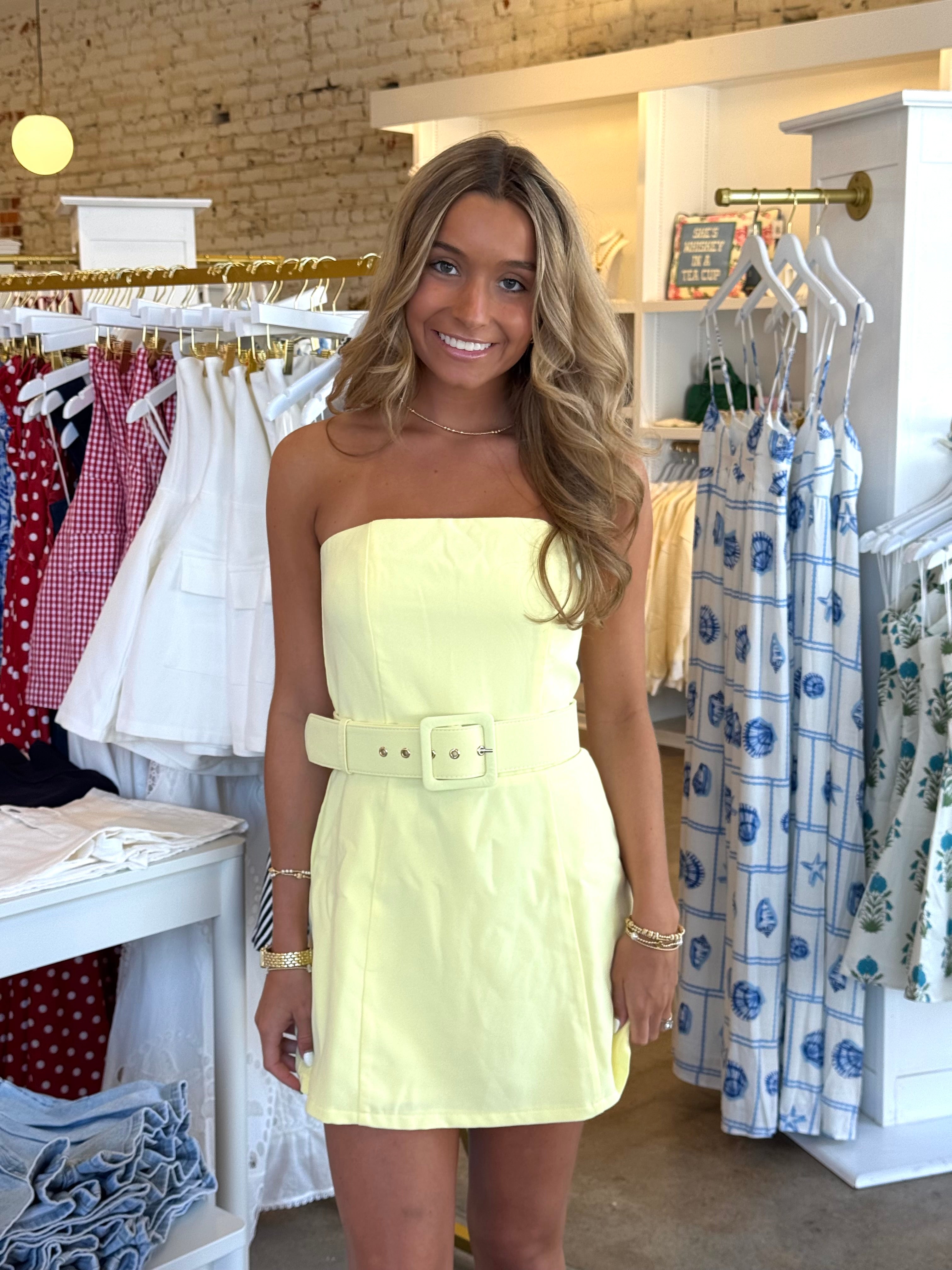Mia Belted Mini Dress - Yellow