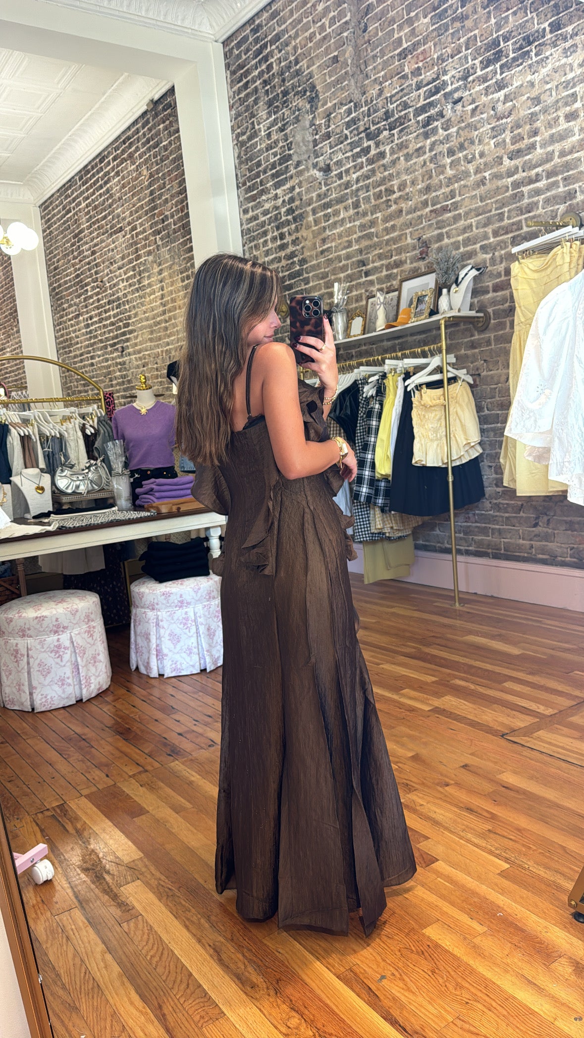 Vera Maxi Dress - Brown & Gold