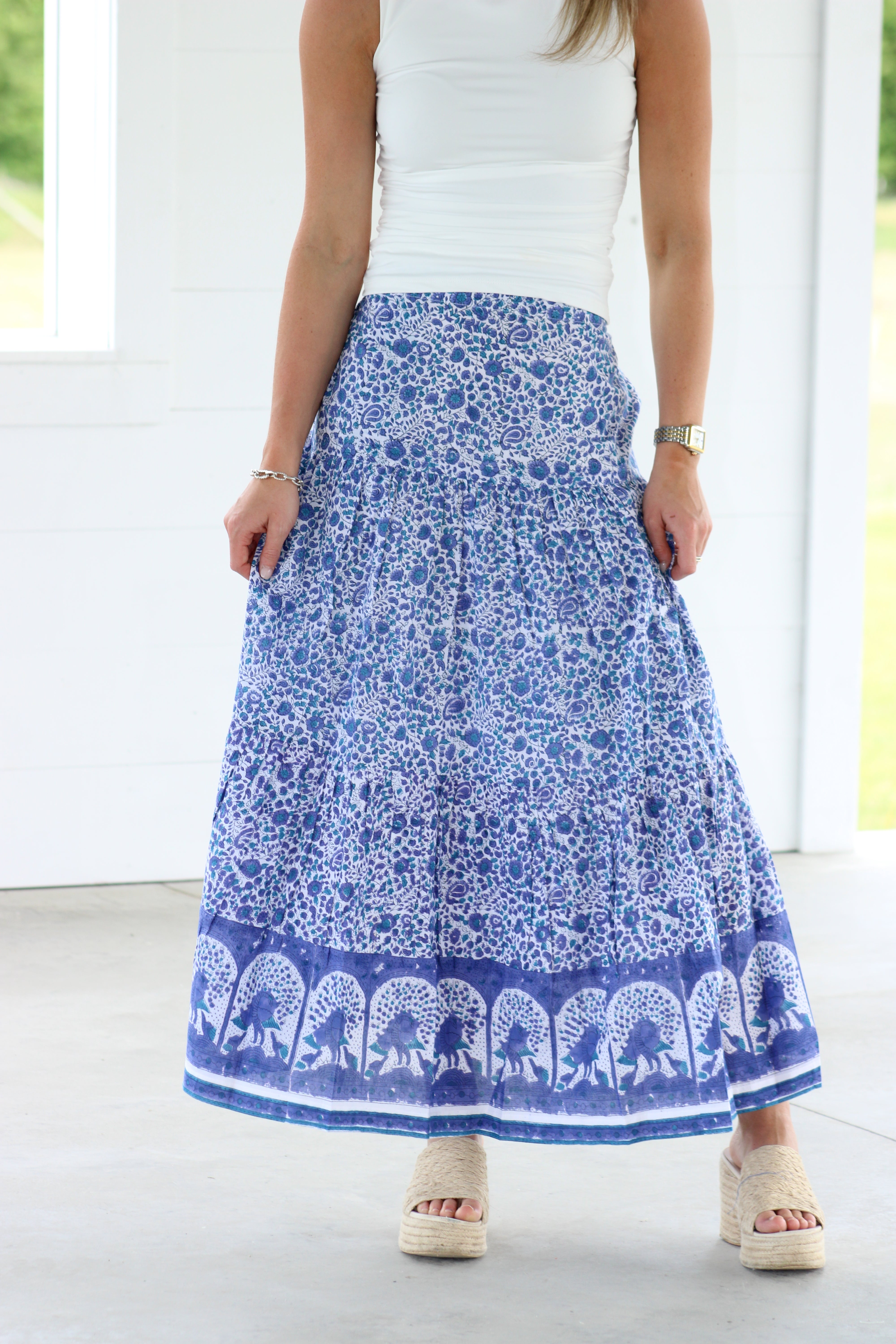 Serefina Midi Skirt - Blue & White