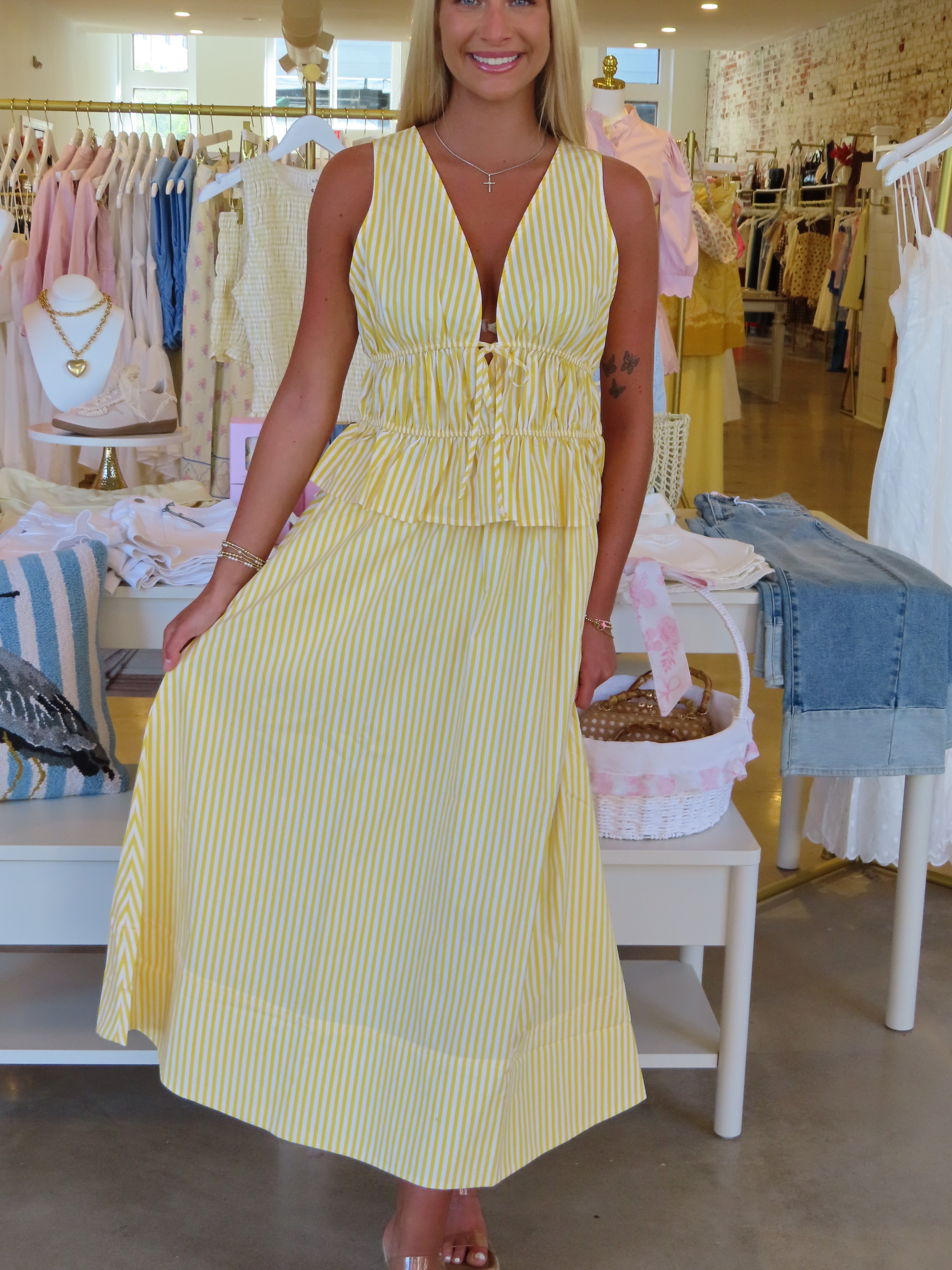 Chari Midi Skirt - Yellow White Stripe