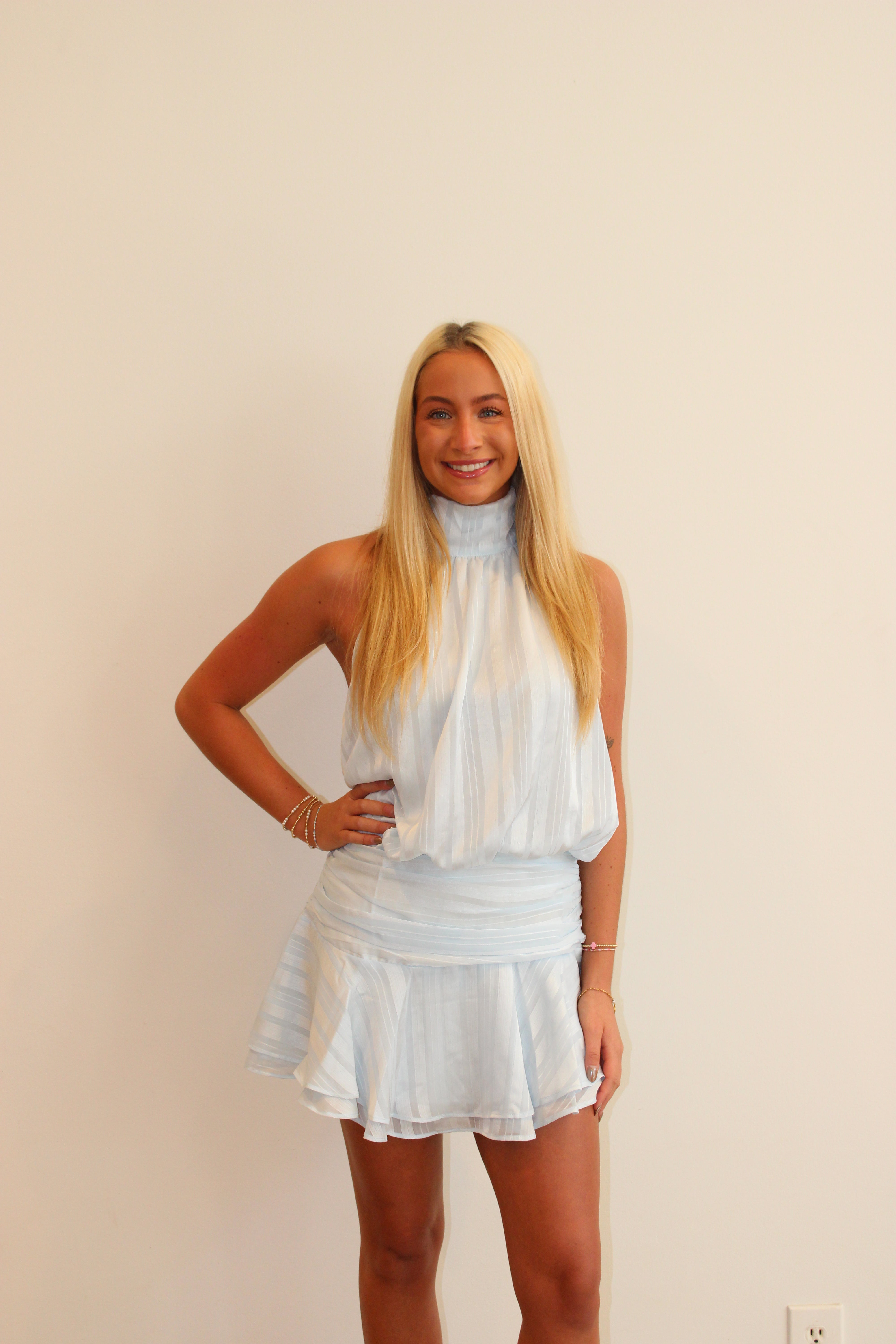 Private Paradise Satin Drop Waist Mini Dress - Slate Blue