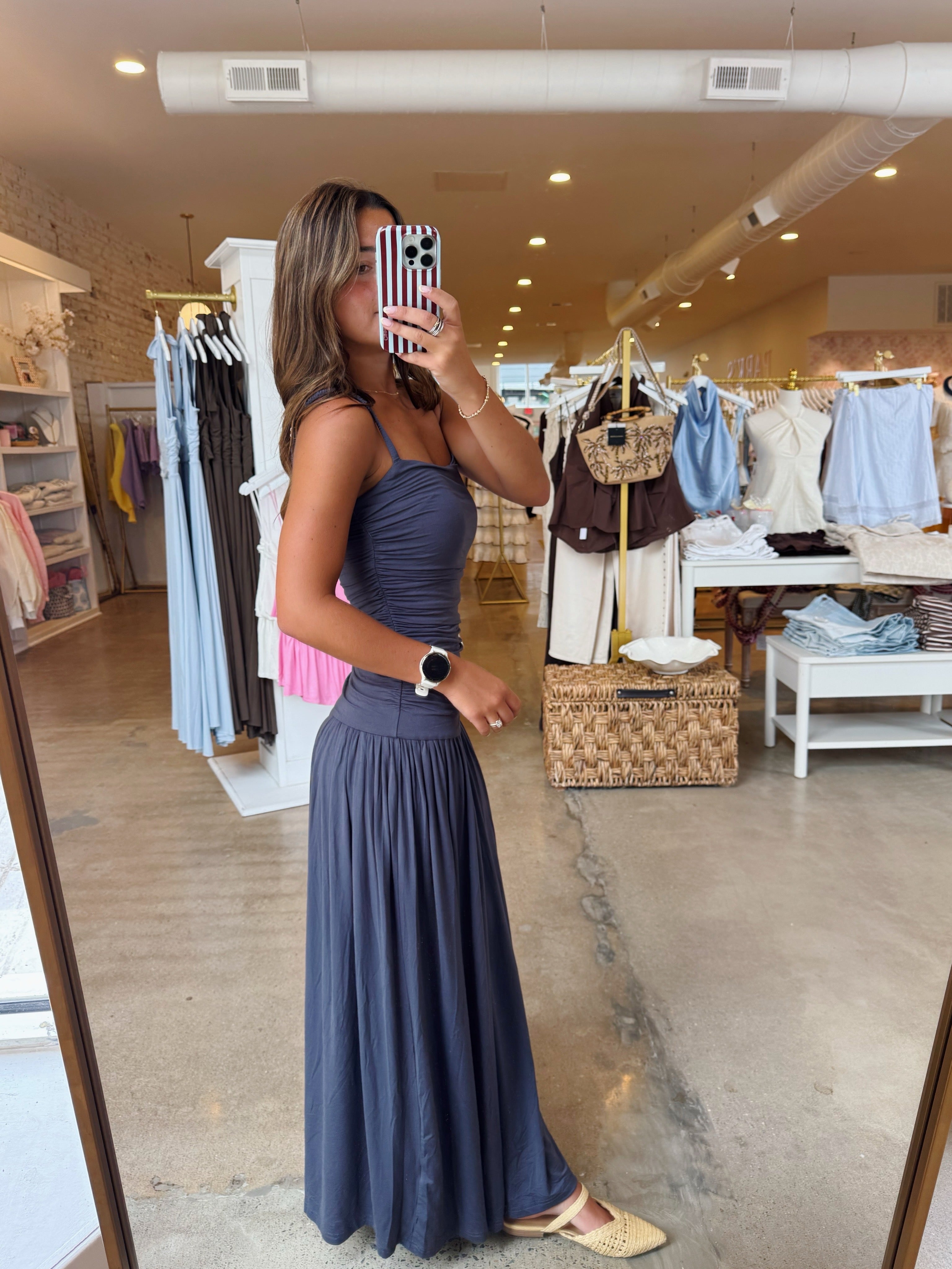 Sadie Soft Knit Dropwaist Maxi Dress - Charcoal