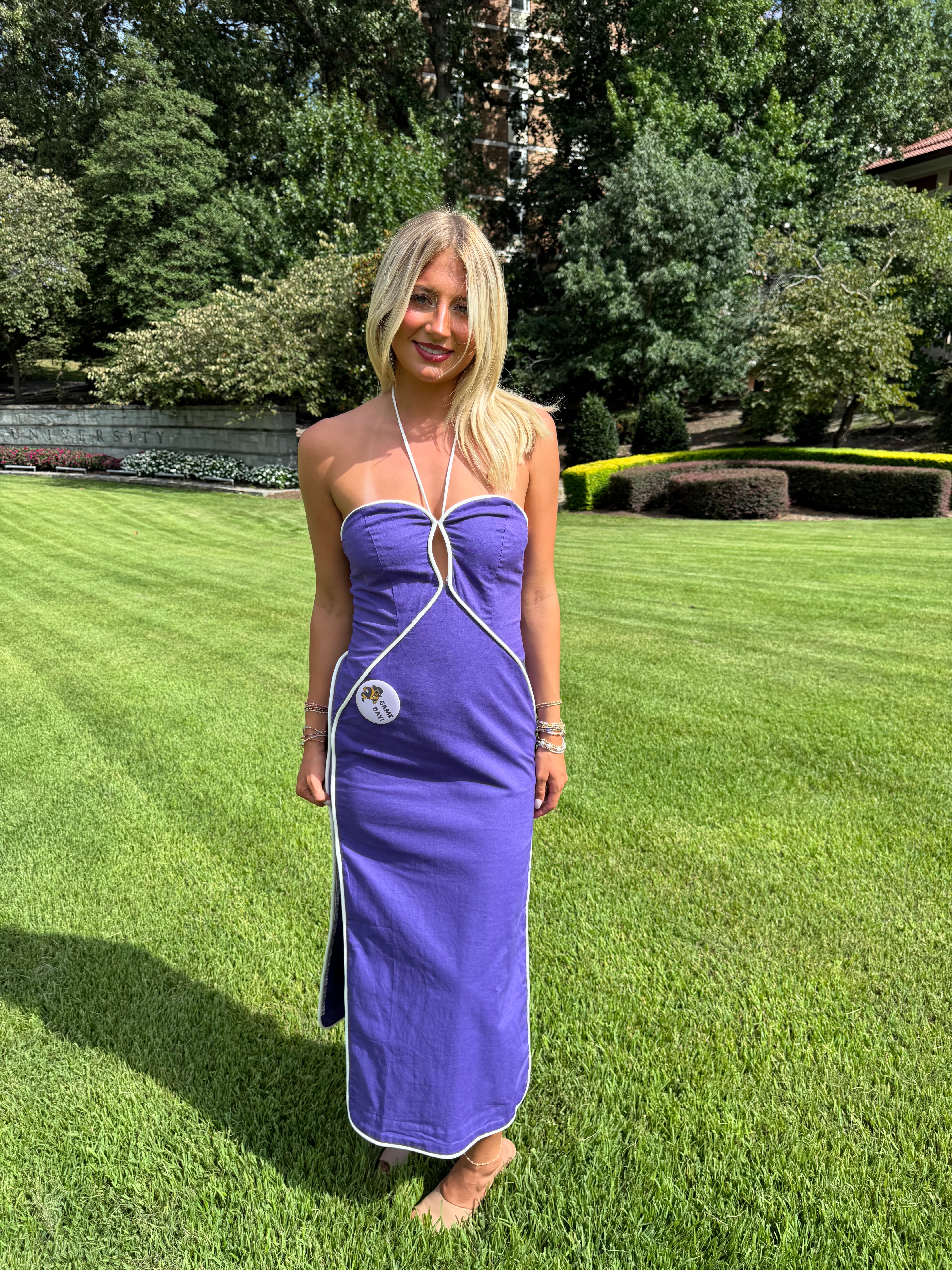 Caught Up In You Midi Dress - Purple/White