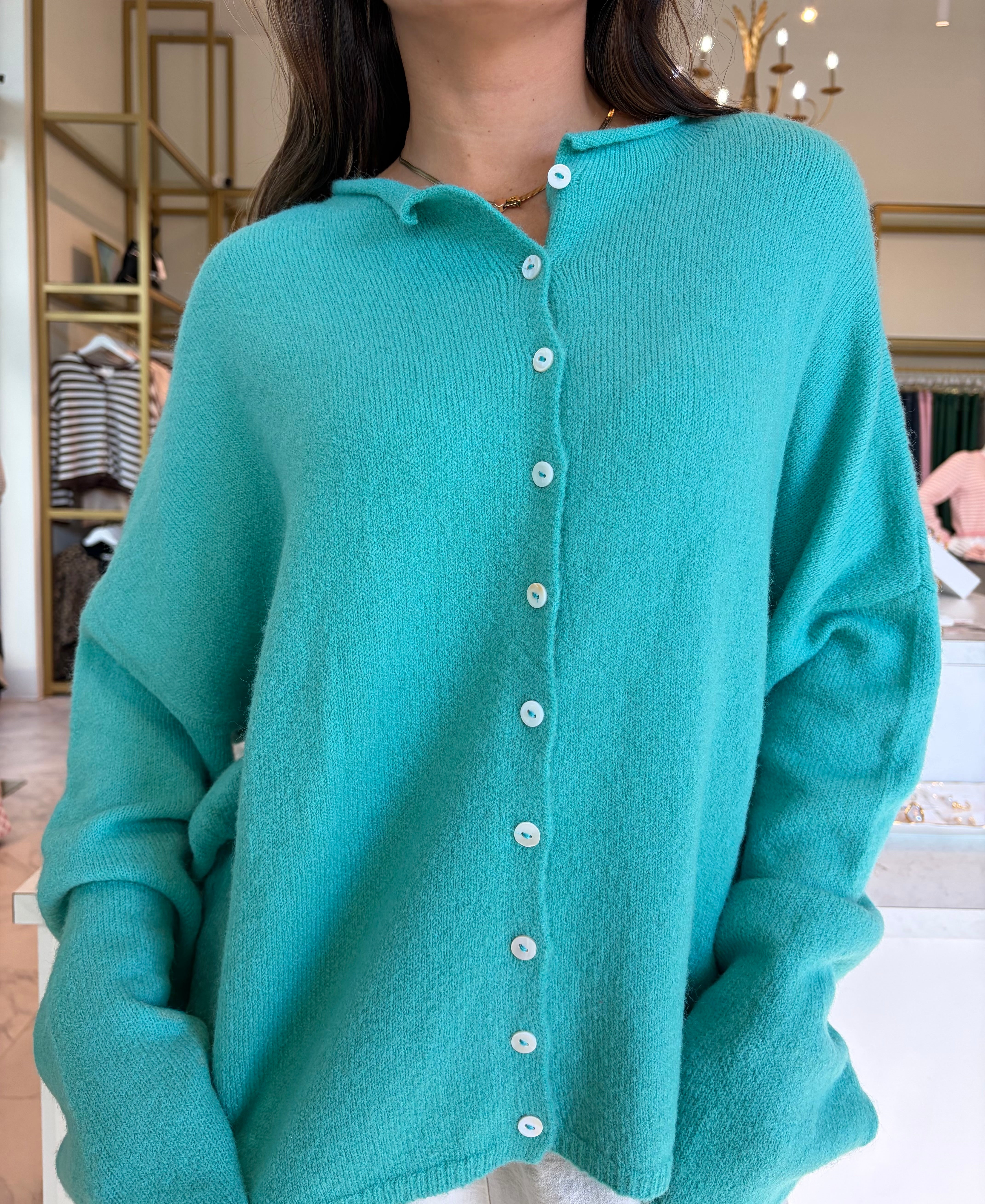 Lizzie Knit Cardigan Sweater - Turquoise