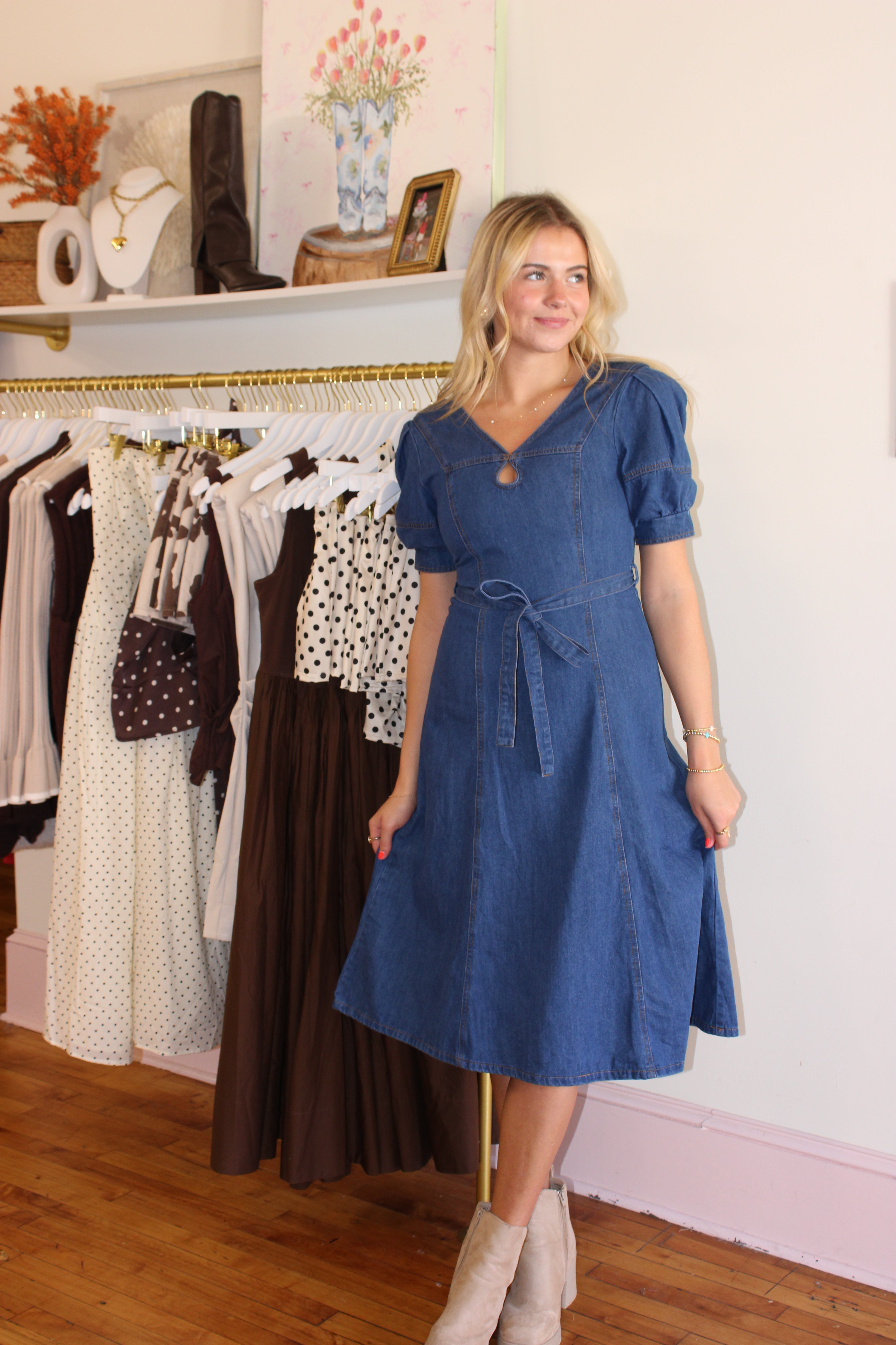 Avery Denim Midi Dress - Denim