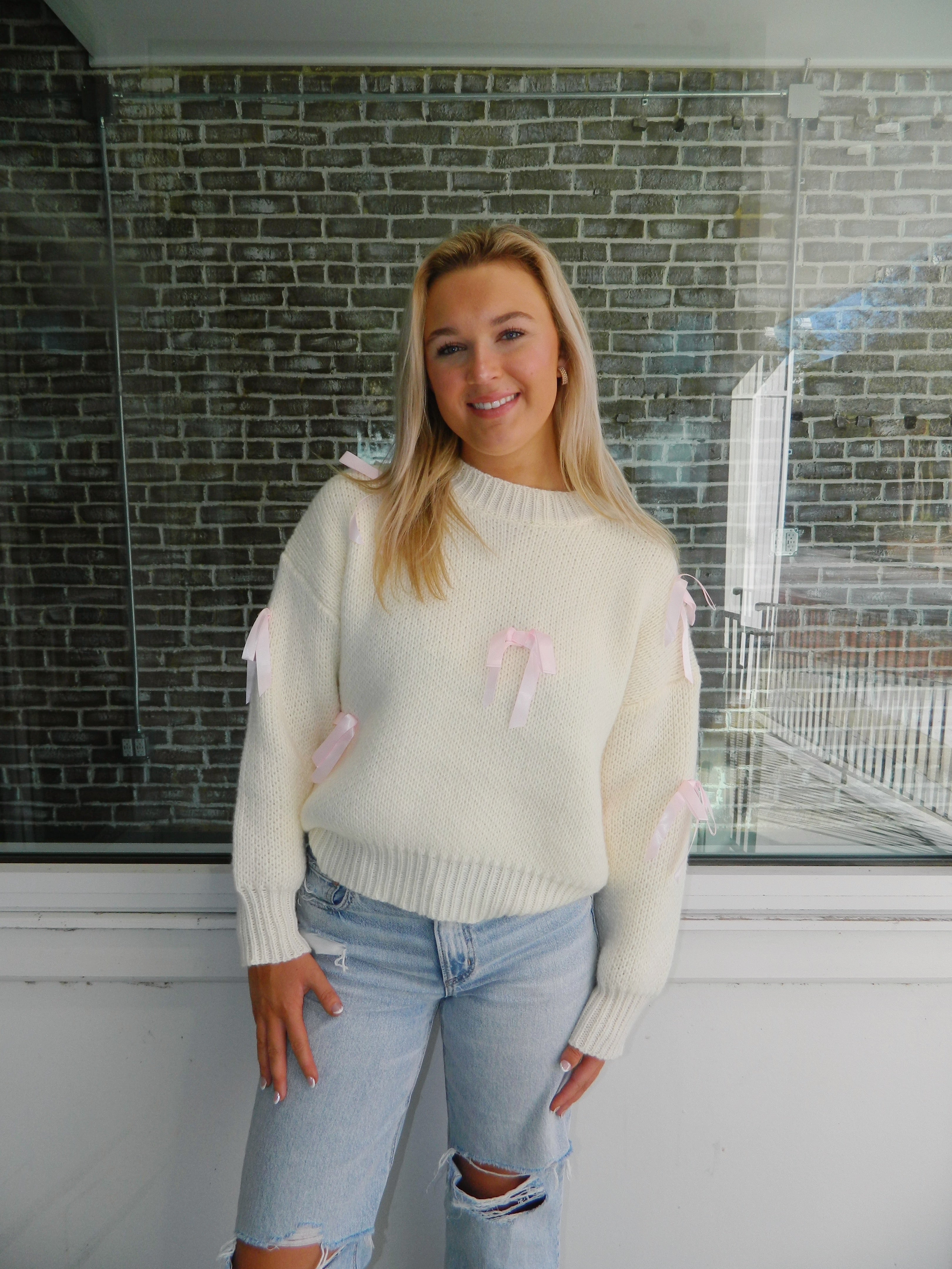 Pretty Little Thing Sweater - Cream & Pink bows