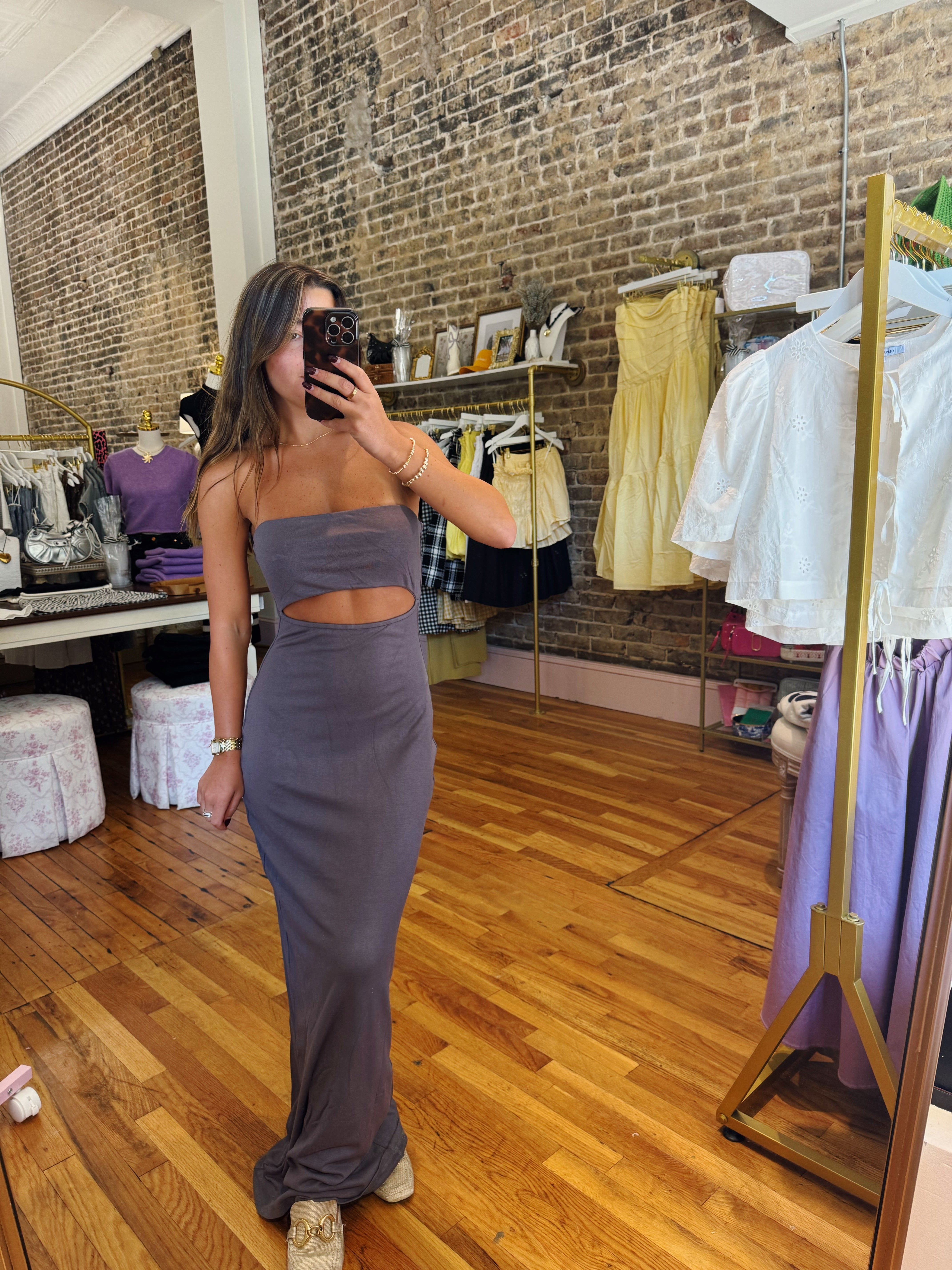 Betsy Cut Out Maxi Dress - Grey