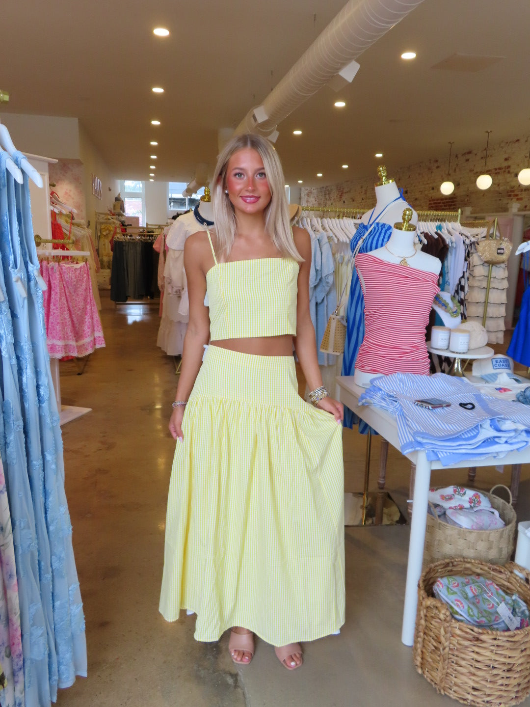 Amira Top & Skirt Set - Yellow Gingham