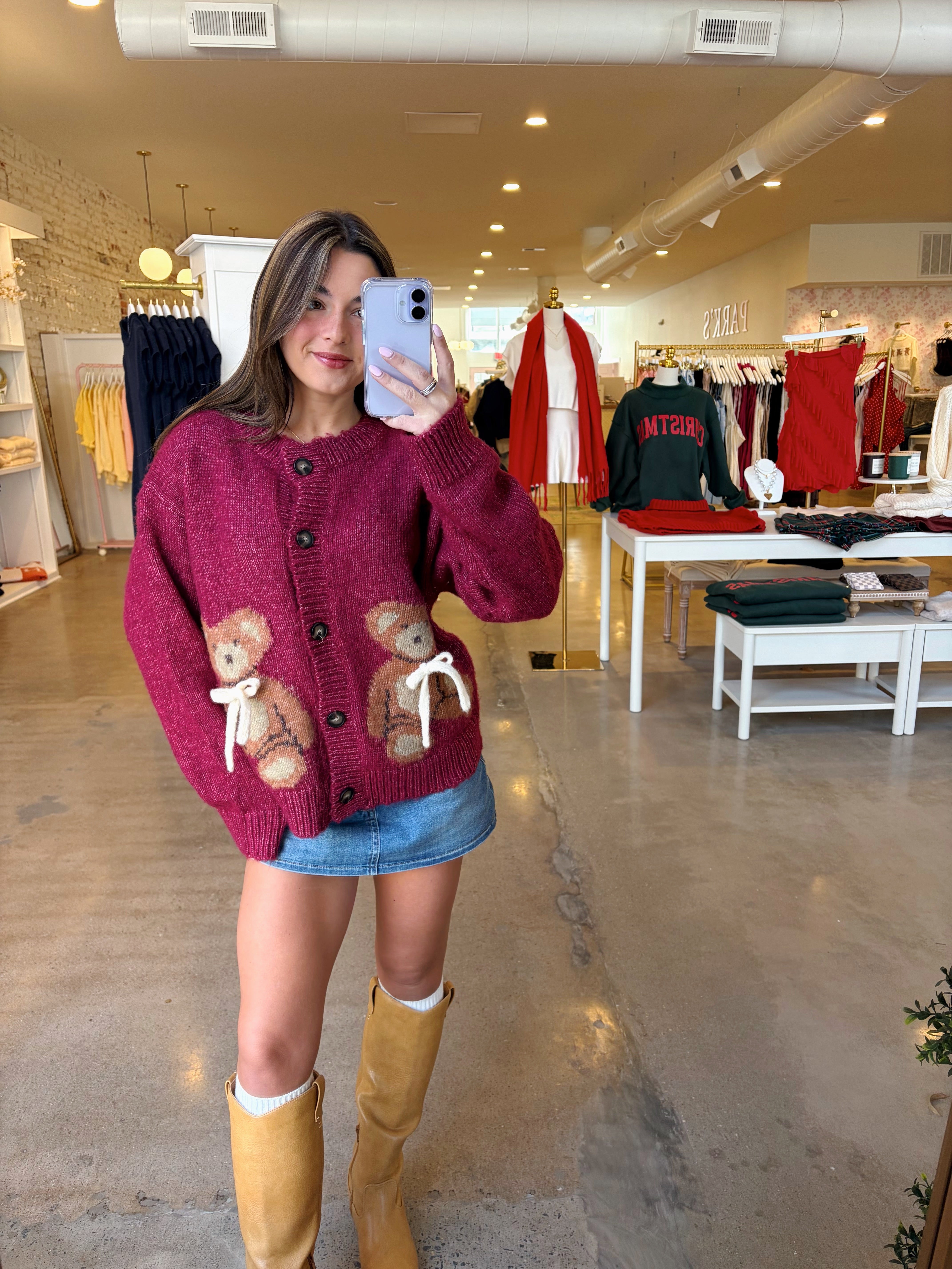 Teddy Bear Cardigan - Burgundy