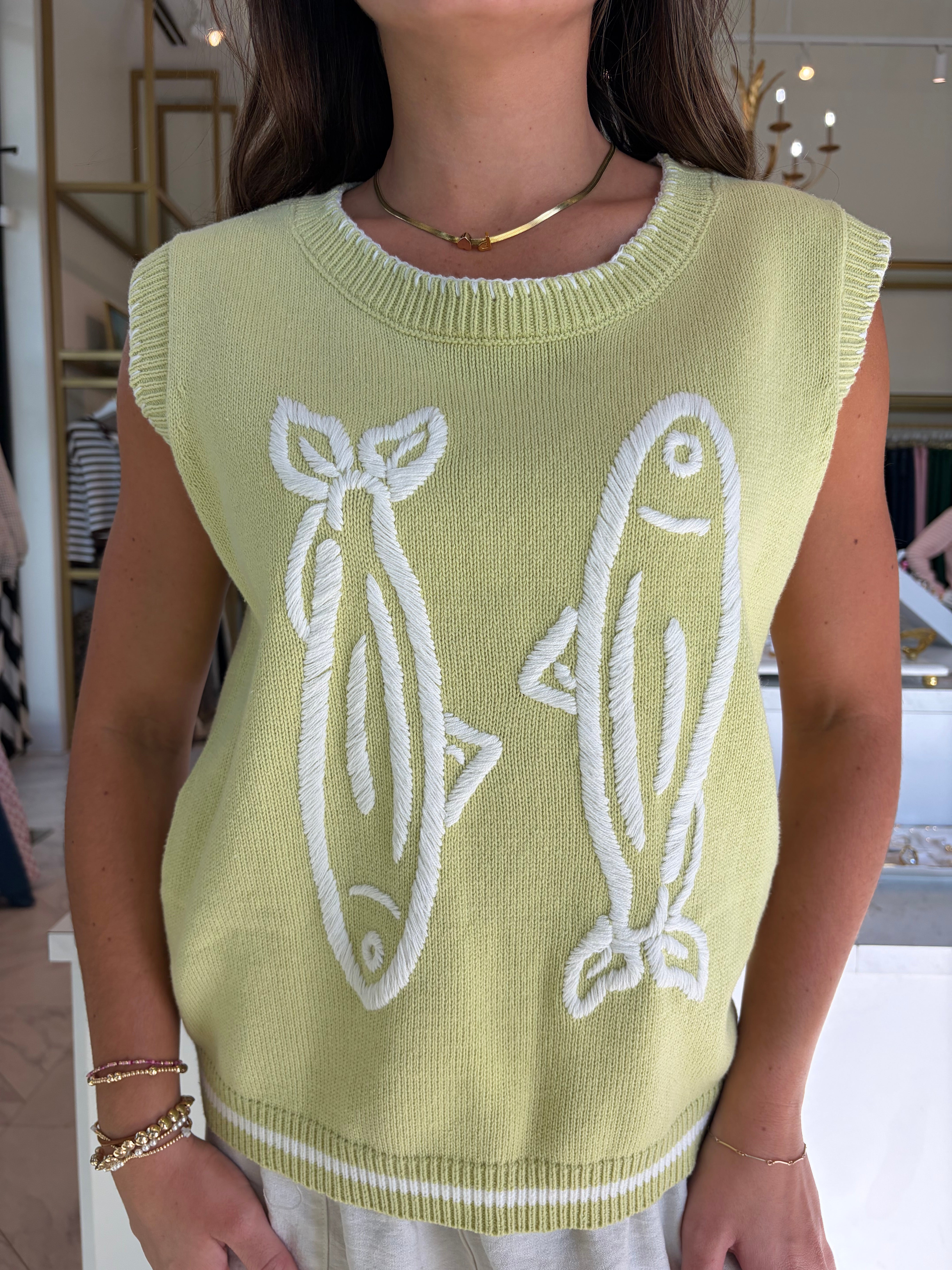 Best Catch Knit Sweater Vest - Lime & White