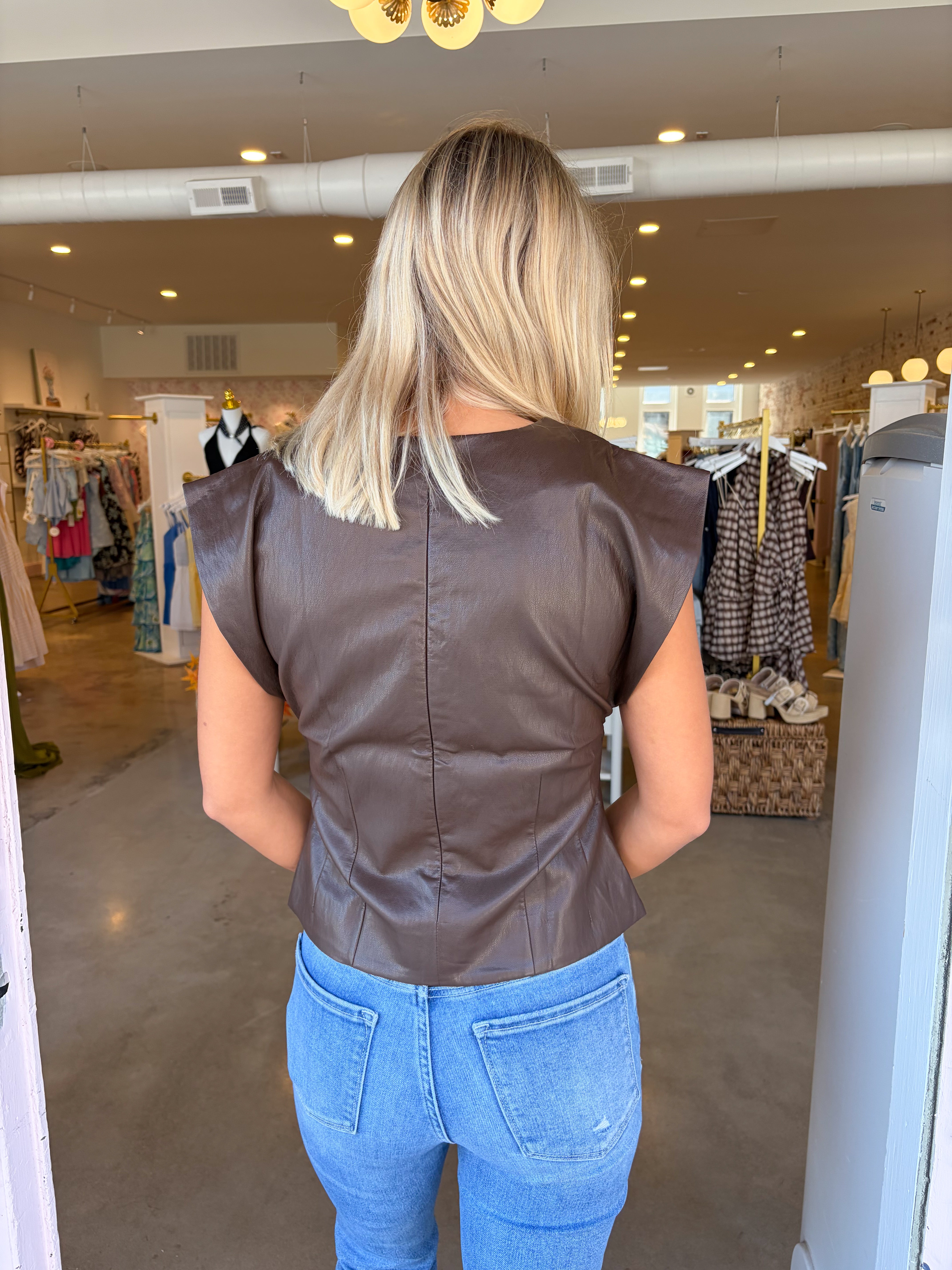 Charleen Leather Top - Brown