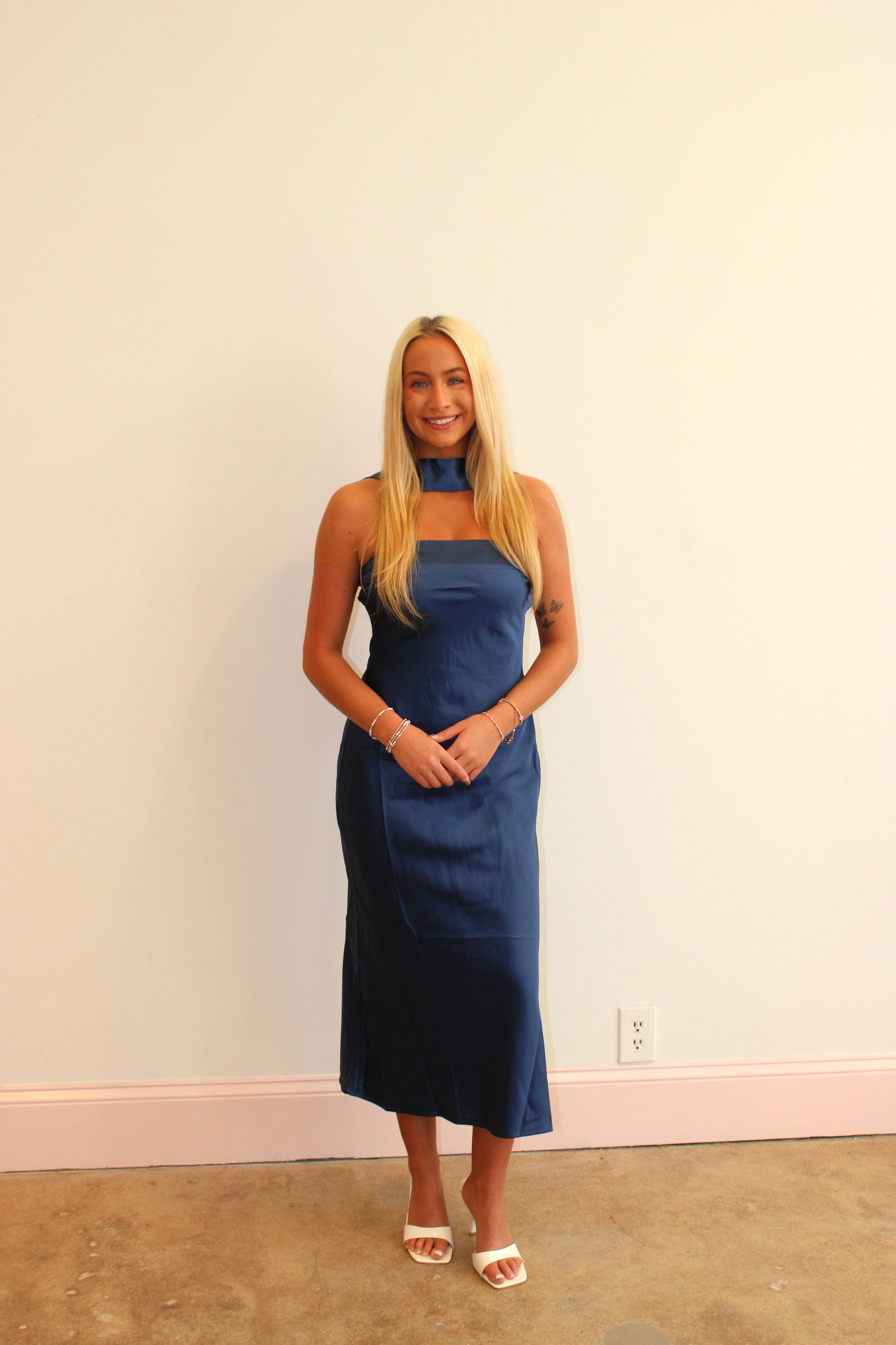 Night Out Essential Satin Midi Dress - Midnight Blue